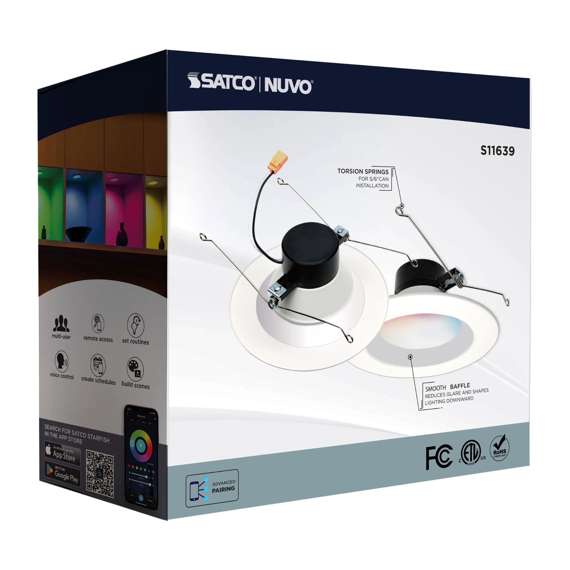 SATCO|NUVO - Starfish 6" LED Smart Retrofit Downlight, 11W, 900lm, RGB, Round Smooth Trim | Bees Lighting