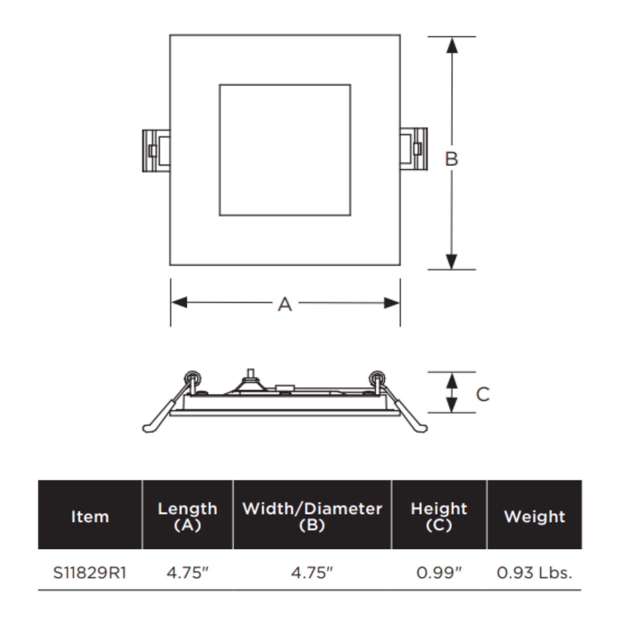 Slim Fit 4" Square Canless LED Recessed Light, 850lm, 5CCT, White
