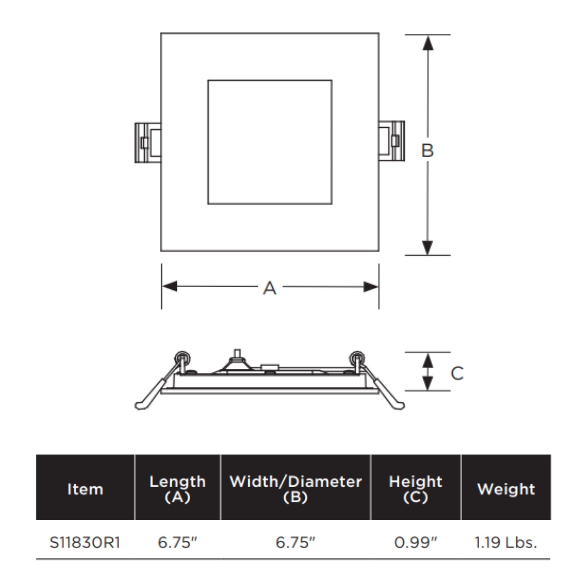 Slim Fit 6" Square Canless LED Recessed Light, 1050lm, 5CCT, White
