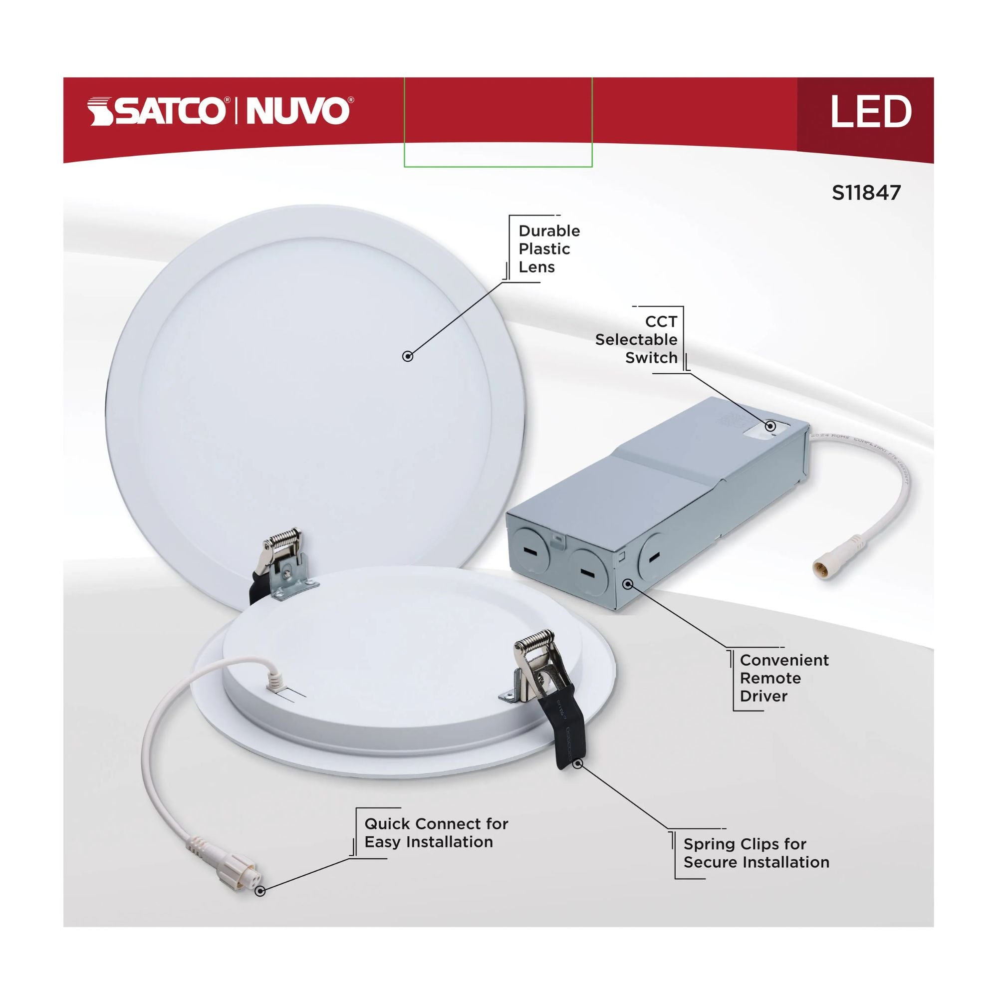 Slim Fit 8" Round Canless LED Recessed Light, 2000lm, 5CCT, 120-277V, White