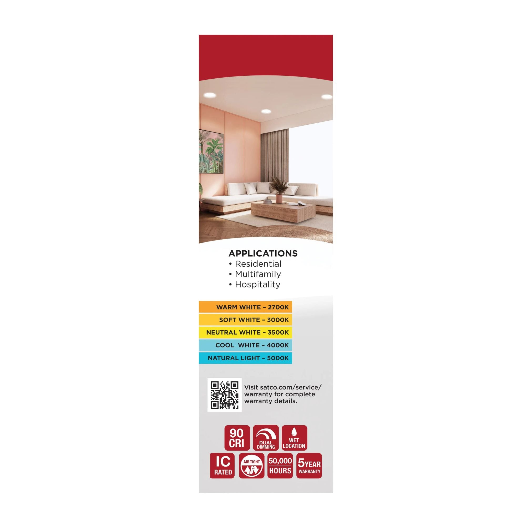 Slim Fit 8" Round Canless LED Recessed Light, 2000lm, 5CCT, 120-277V, White