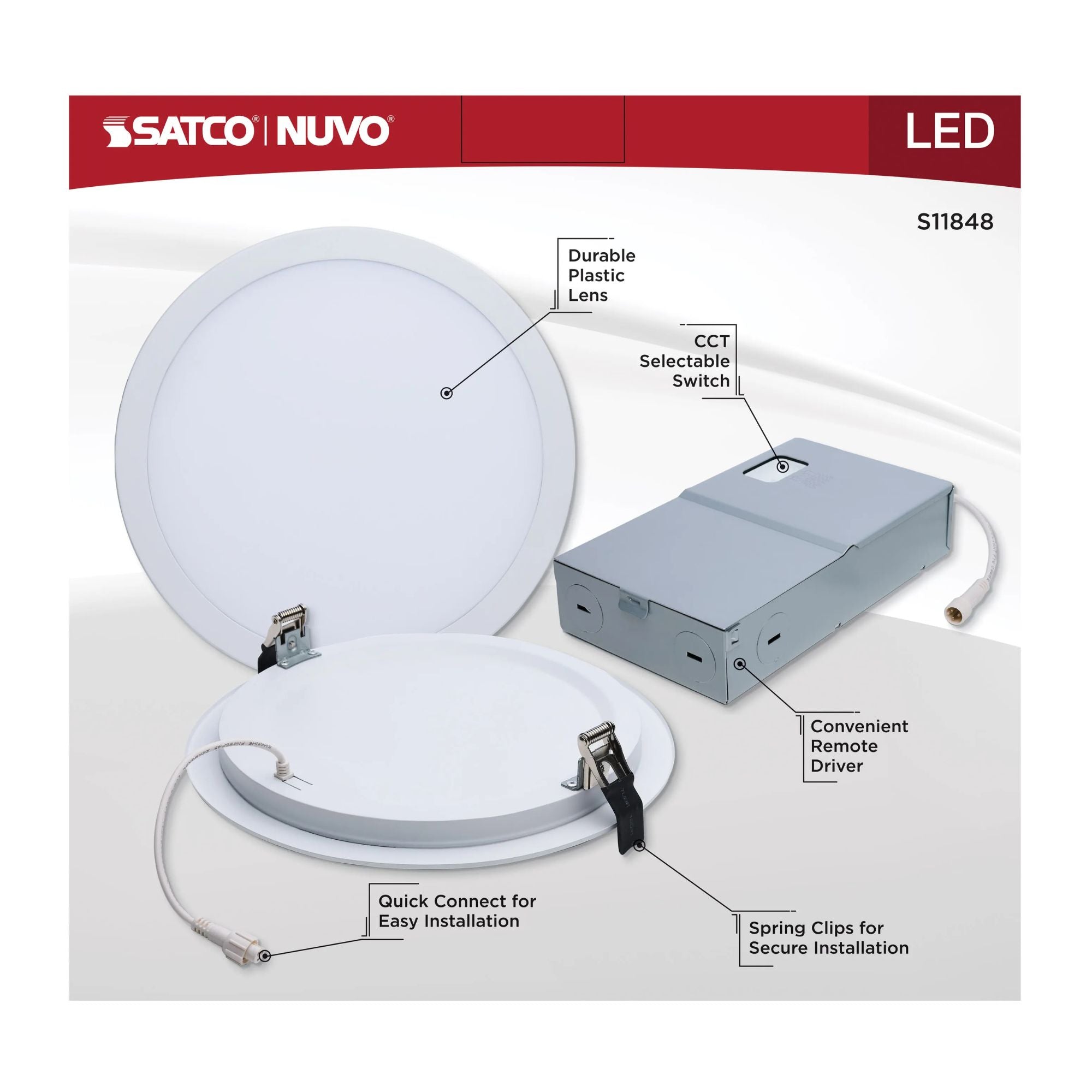 Slim Fit 10" Round Canless LED Recessed Light, 3000lm, 5CCT, 120-277V, White