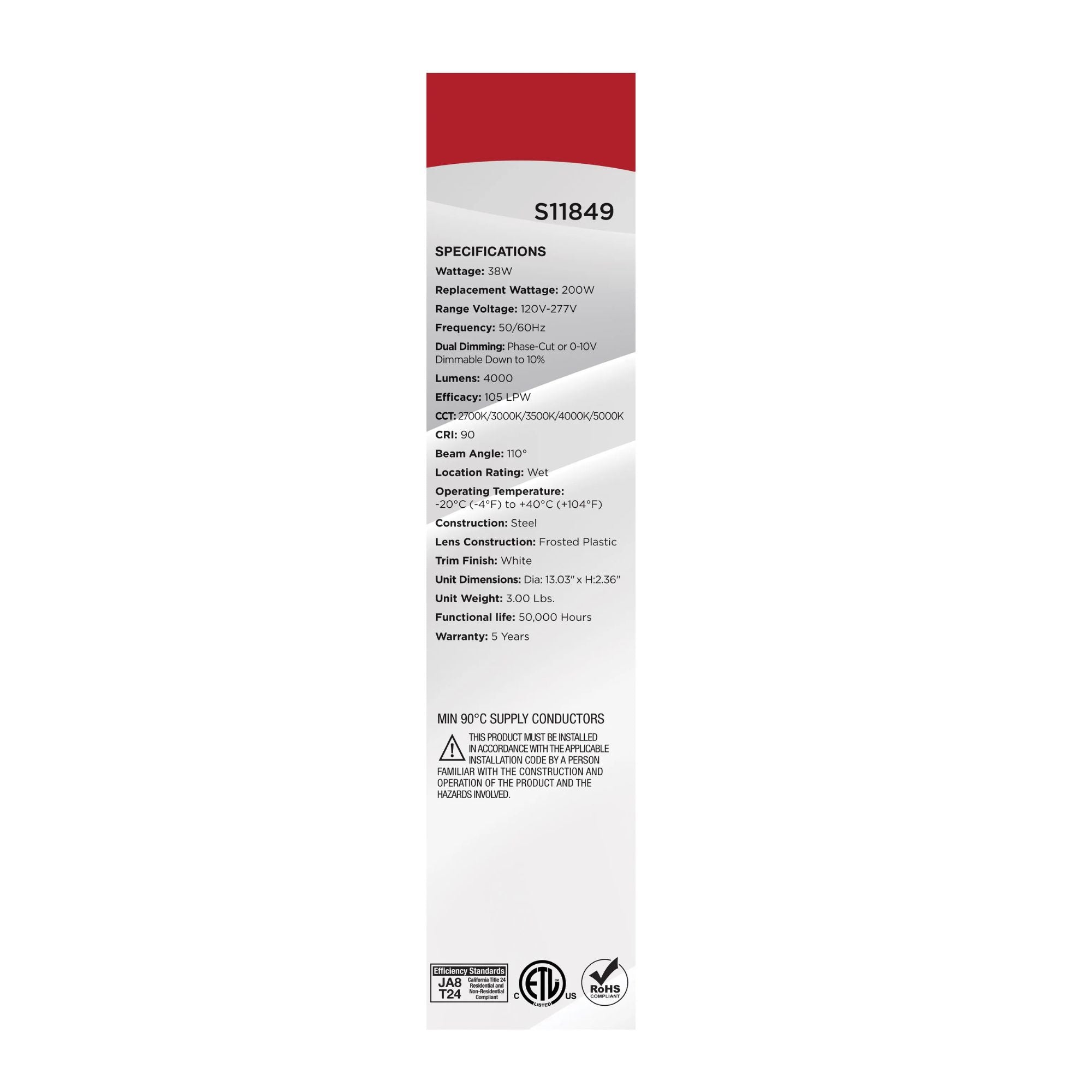 Slim Fit 12" Round Canless LED Recessed Light, 4000lm, 5CCT, 120-277V, White