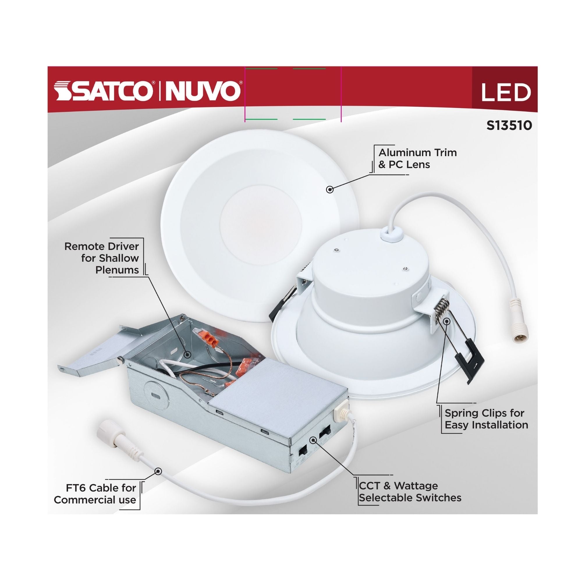 Satco S13510 4 in. Commercial Downlight Retrofit 12W 1100 Lumens Selectable CCT Wet Rated