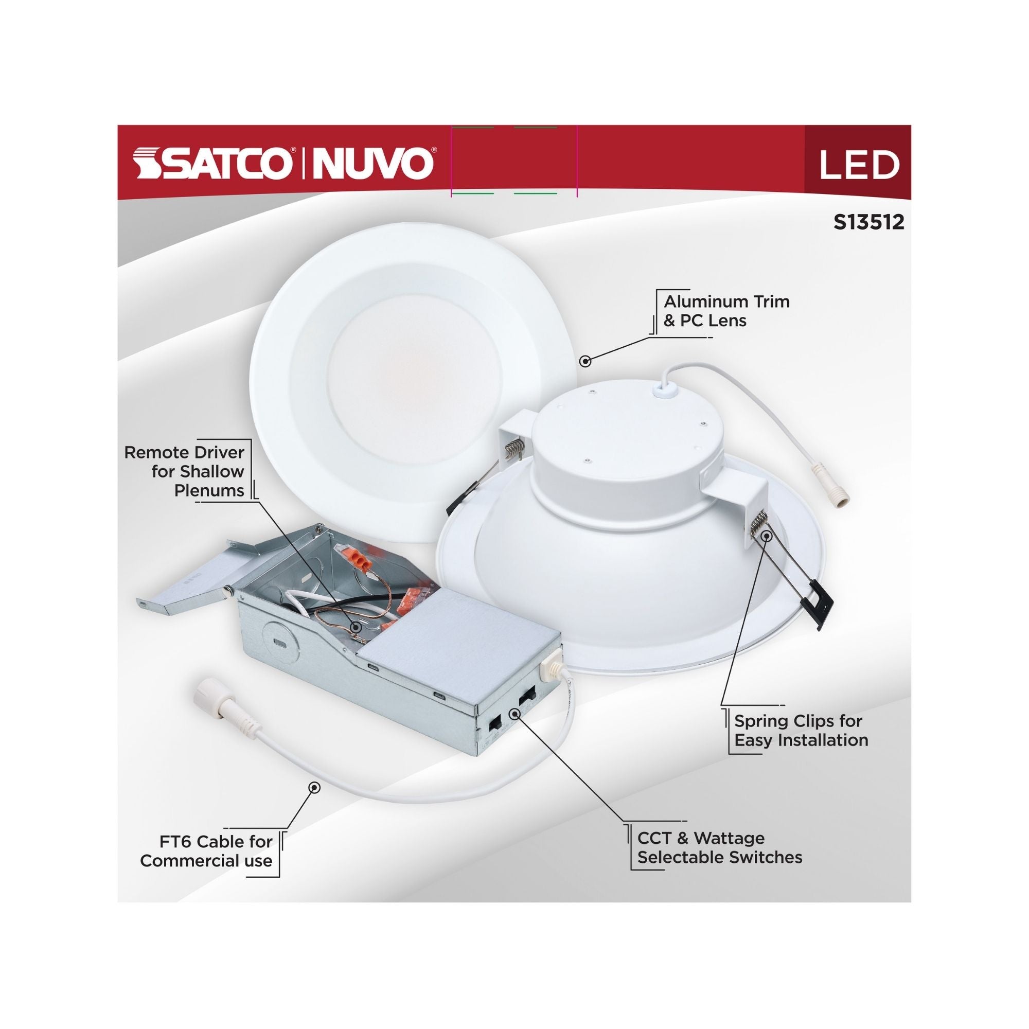 Satco S13512 8 in. Commercial Downlight Retrofit 30W 2500 Lumens Selectable CCT Wet Rated