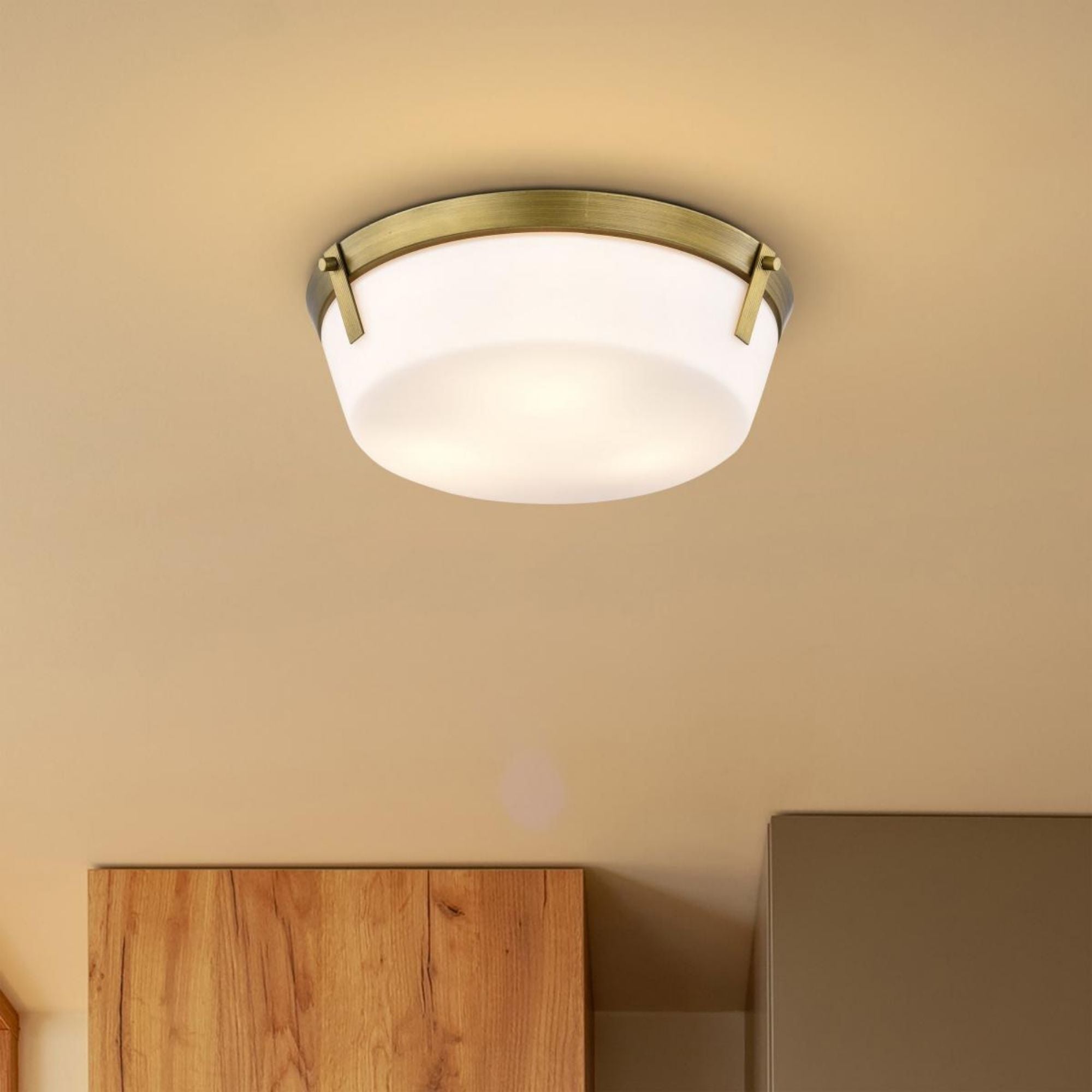 Rowen 15" 3 lights Flush Mount, Natural Brass Finish