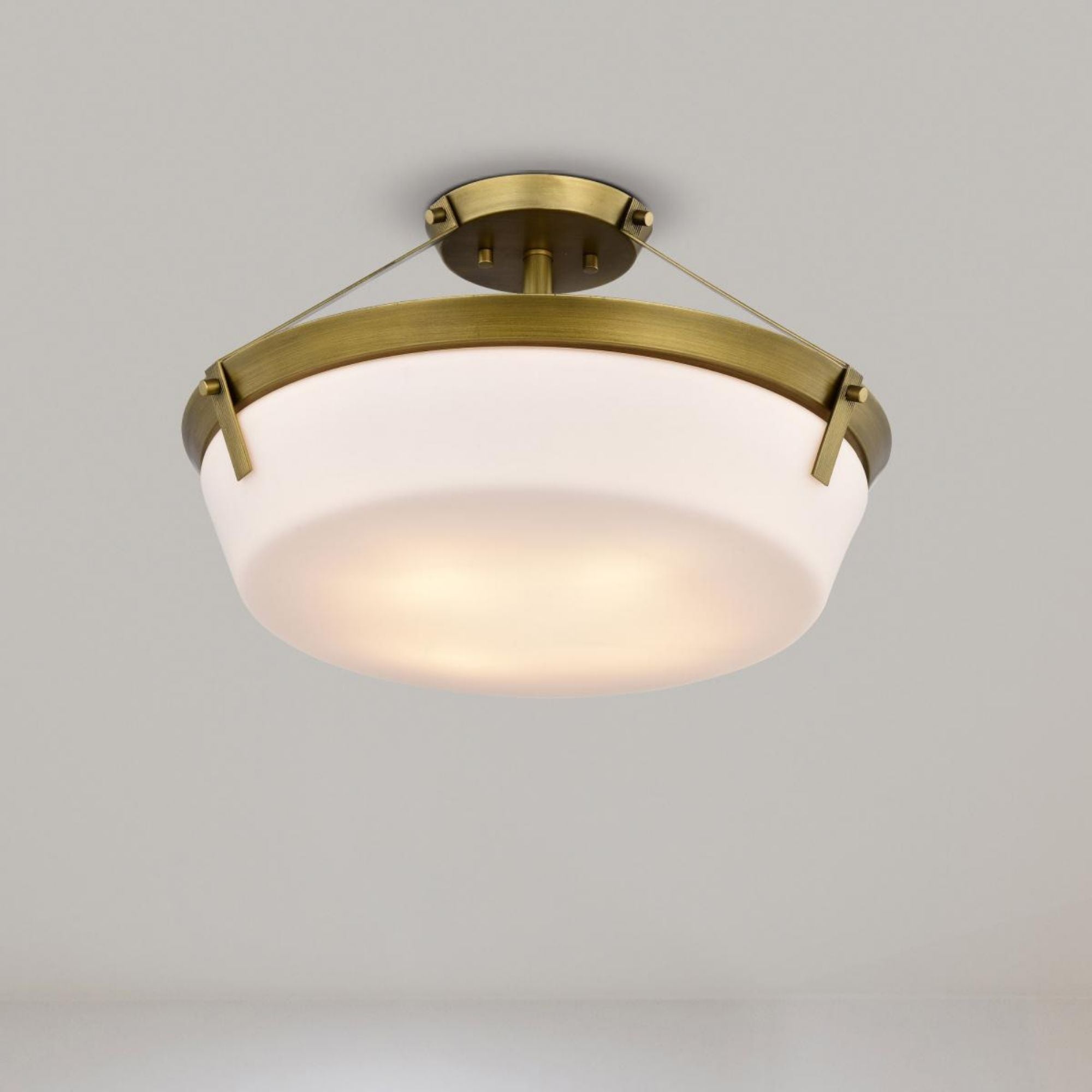 Rowen 15" 3 lights Semi-flush Mount, Natural Brass Finish