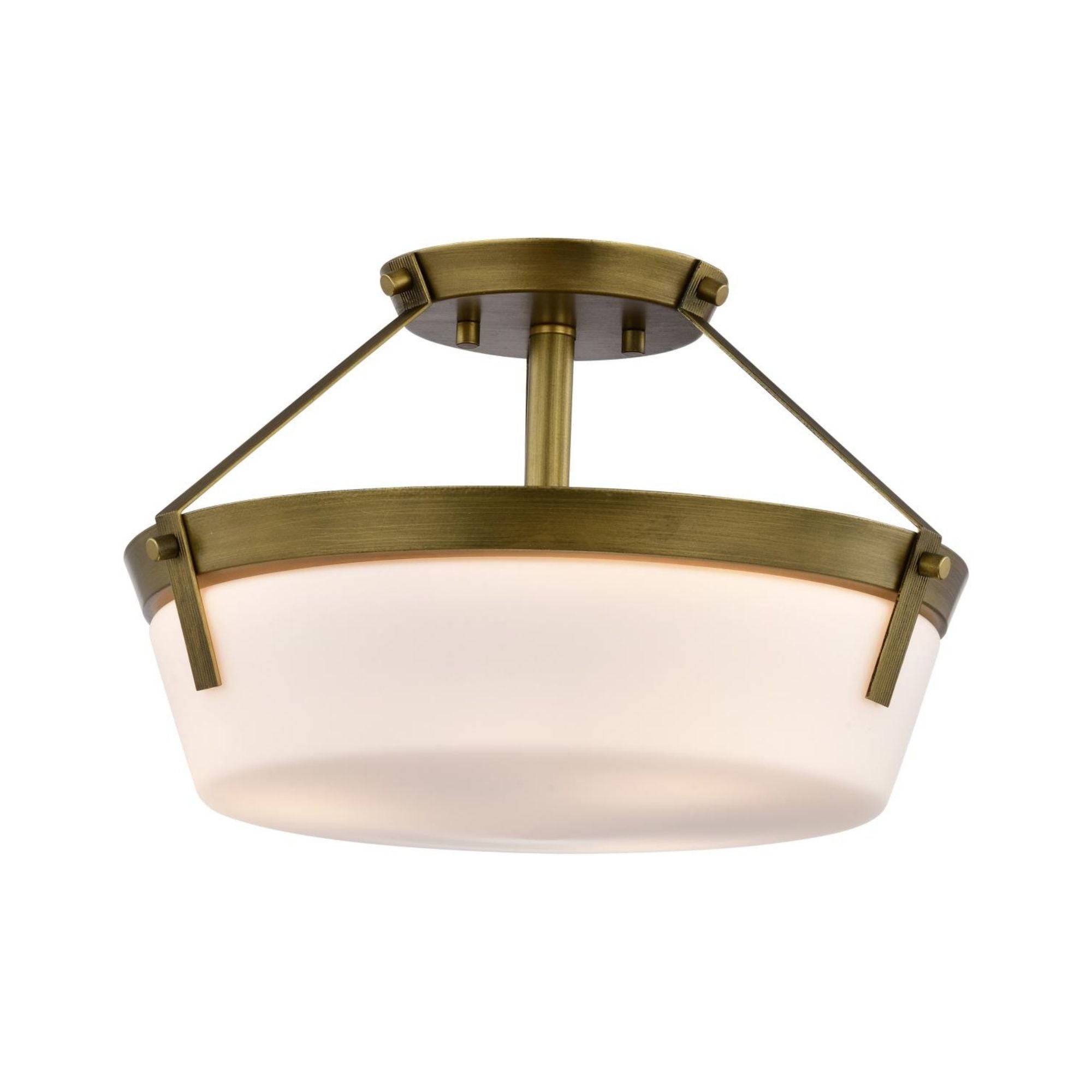 Rowen 15" 3 lights Semi-flush Mount, Natural Brass Finish