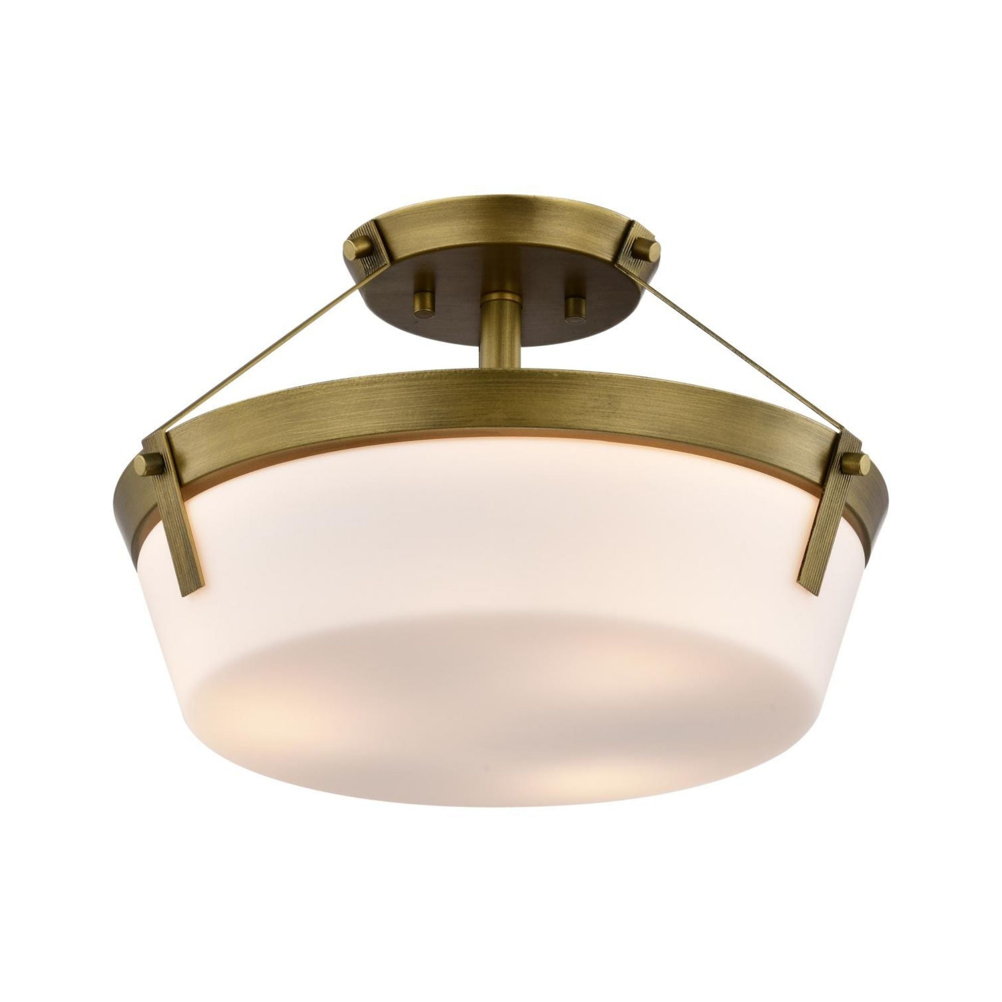 Rowen 15" 3 lights Semi-flush Mount, Natural Brass Finish