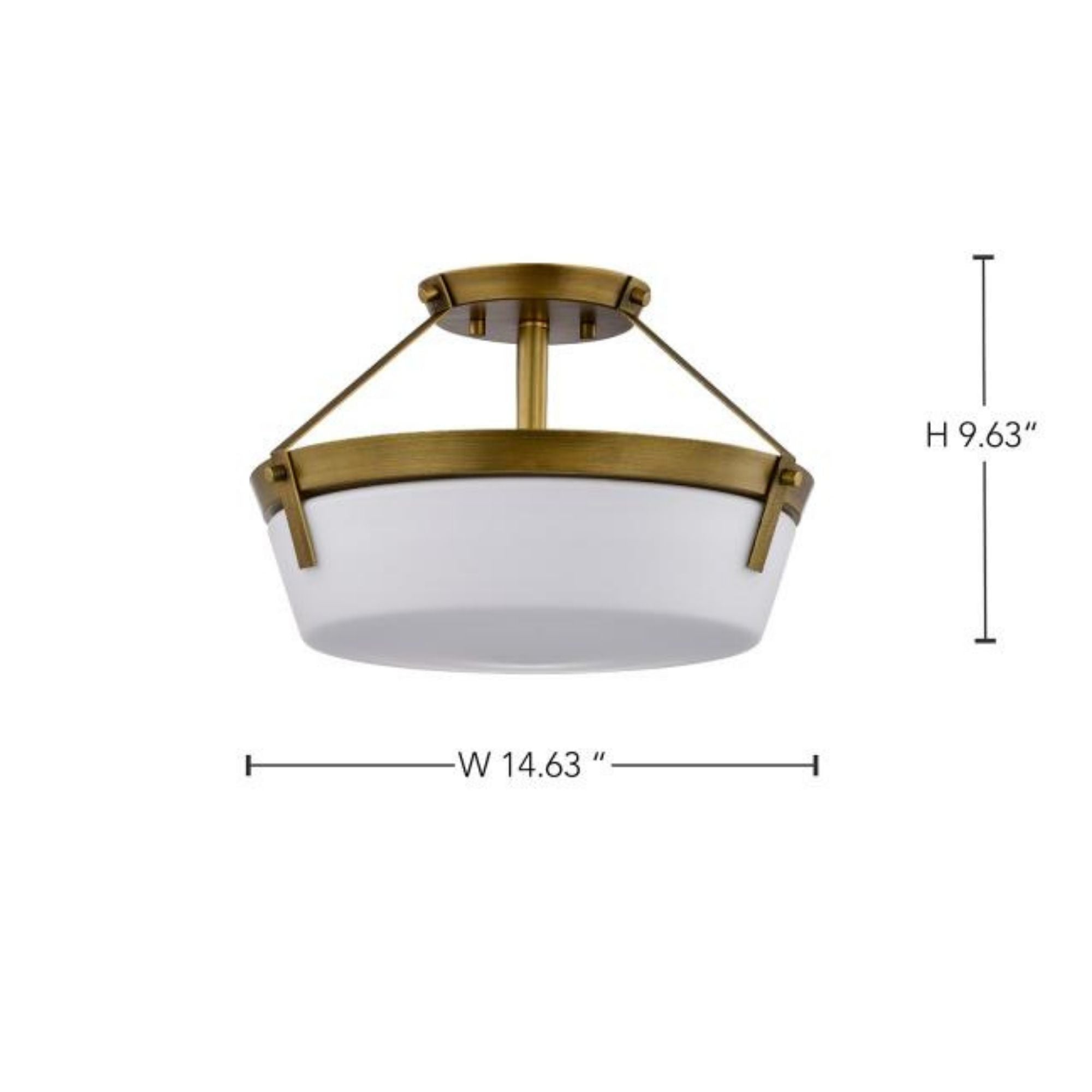 Rowen 15" 3 lights Semi-flush Mount, Natural Brass Finish