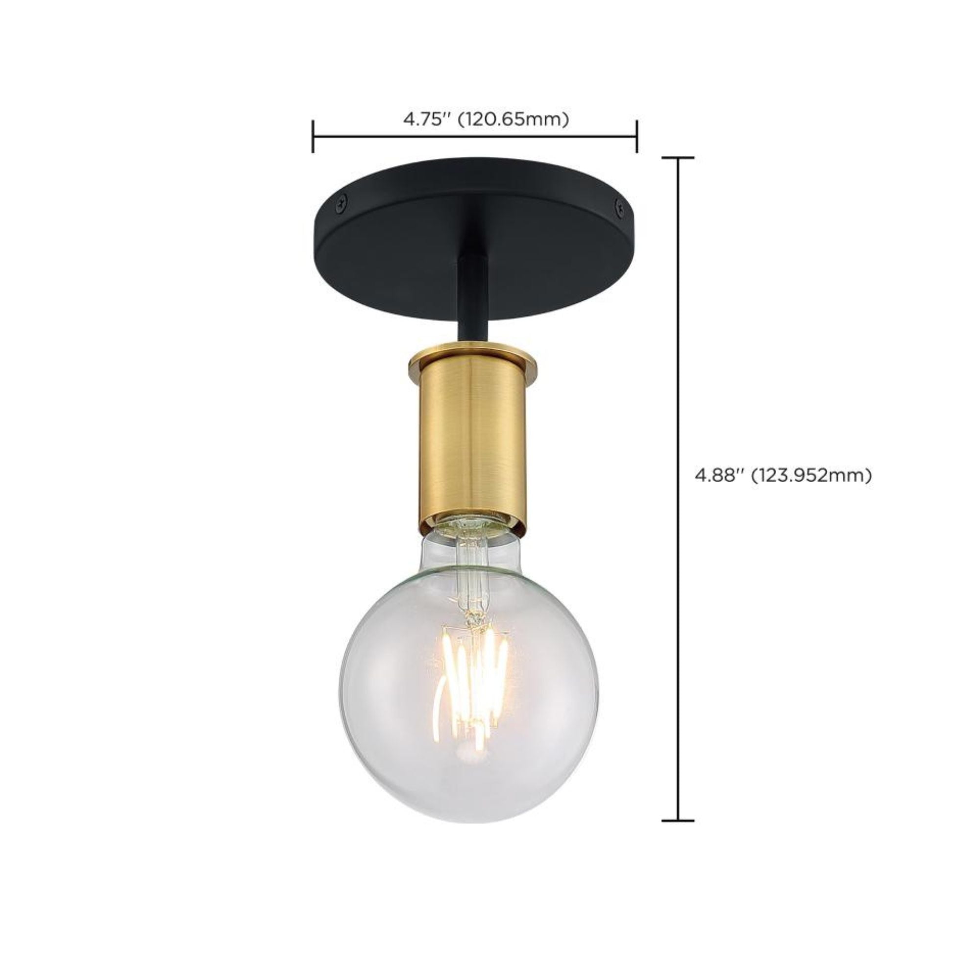 Ryder 5" Semi Flush Mount, Black / Brushed Brass Finish