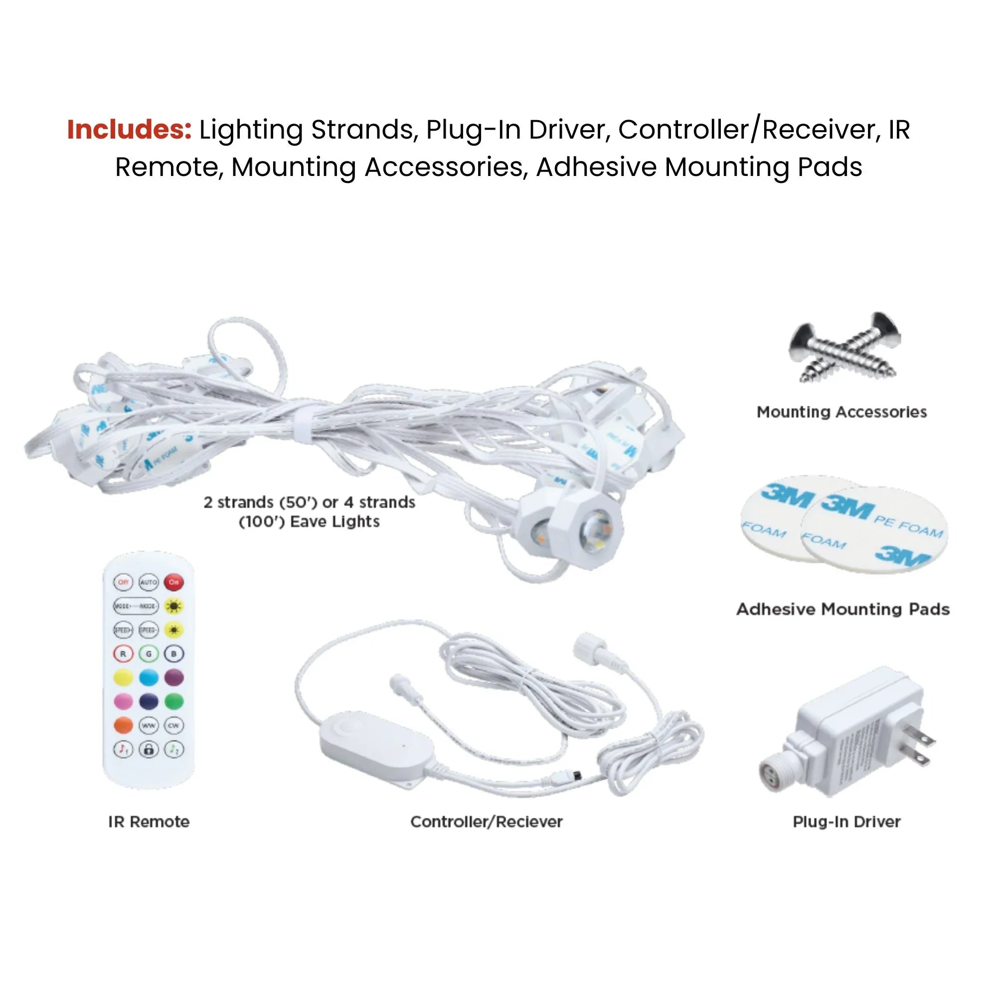 SATCO|NUVO S11297 - Smart LED Eave Light, 50ft String Light Kit, 36 Lamps, RGB + Tunable White (2200K-6500K), WiFi-2.4GHz Starfish Control, IP65 Rated