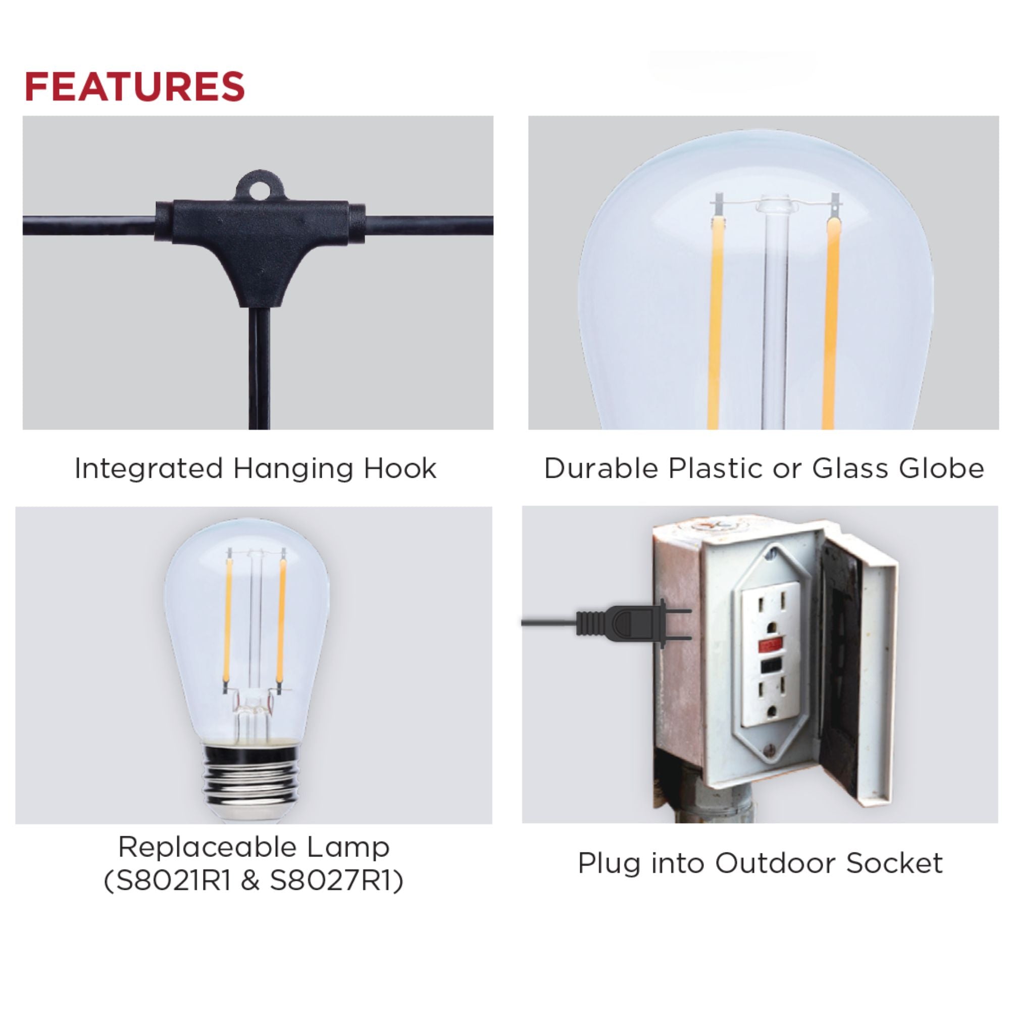 Indoor/Outdoor 24 Feet LED String Light, 12-S14 Bulbs, 2700K
