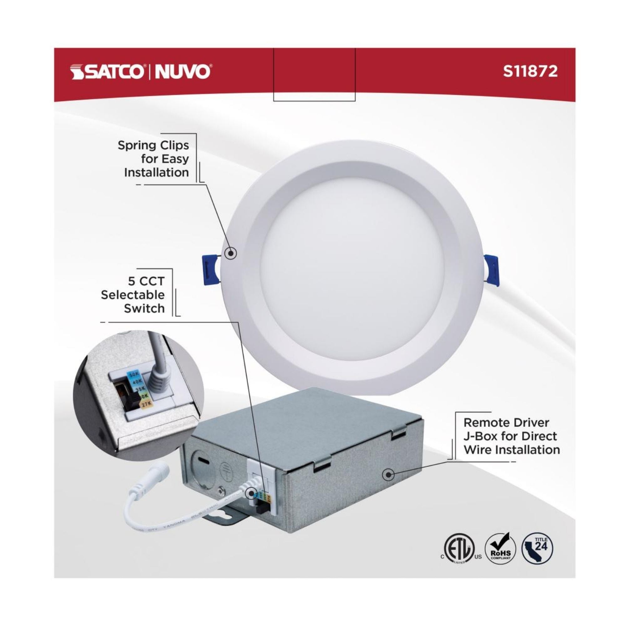 Slim Fit 6" Round Canless LED Recessed Light, 1100 Lm, 5-CCT, White Baffle Trim