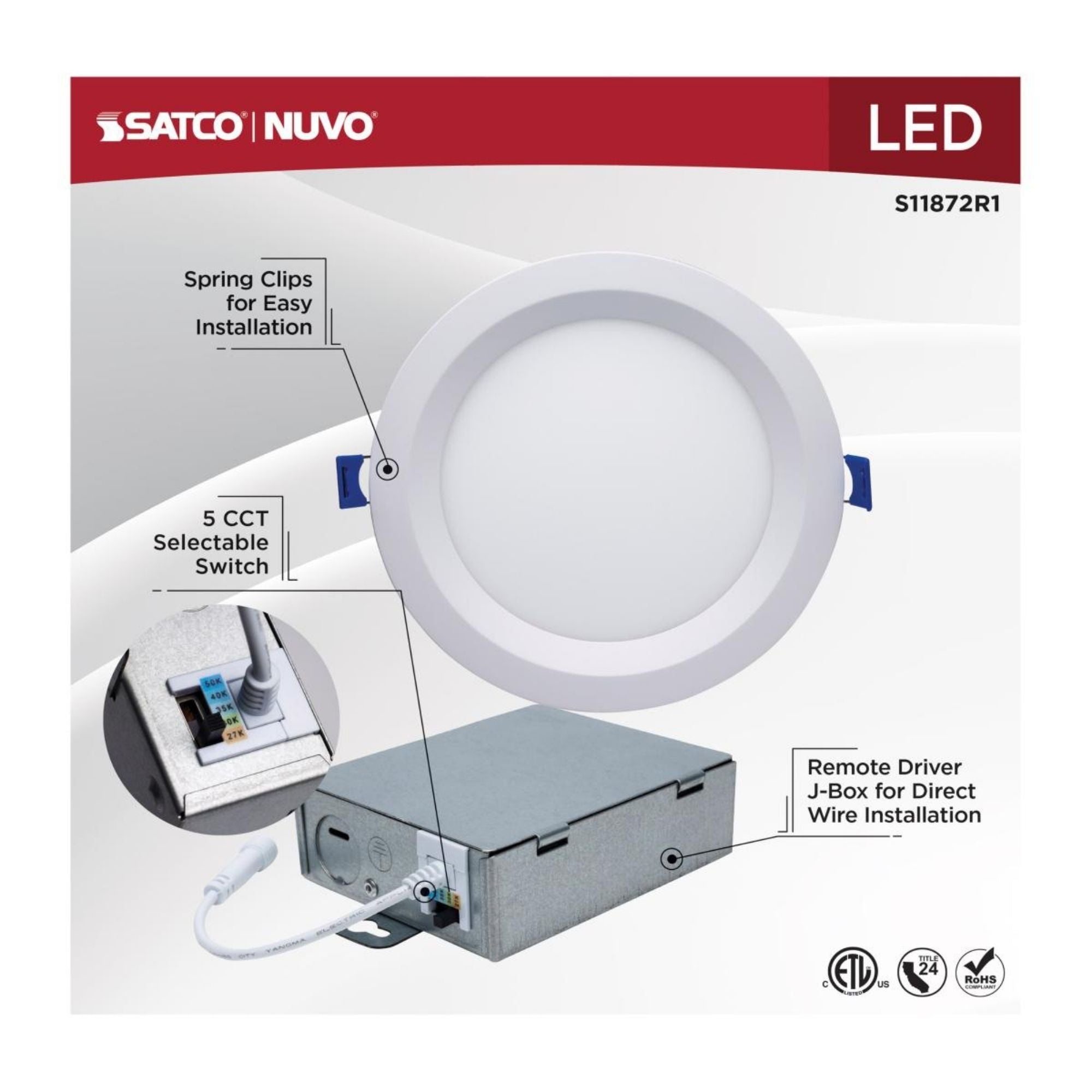 Slim Fit 6" Round Canless LED Recessed Light, 1100 Lm, 5-CCT, Smooth Baffle Trim