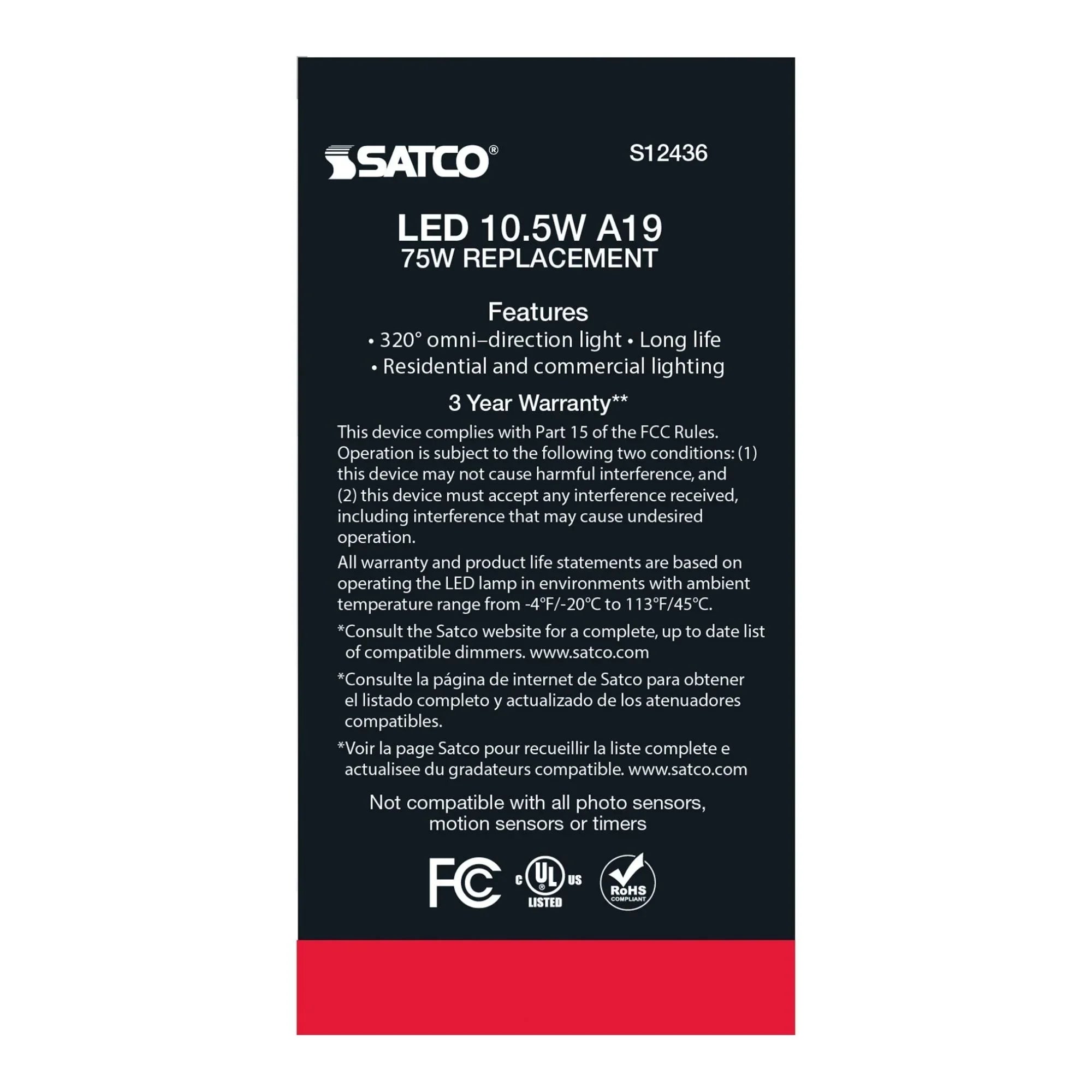 A19 LED Bulb, 75W Equivalent, 11 Watts, 1100 Lumens, 2700K, E26 Medium Base, Clear, Pack of 4
