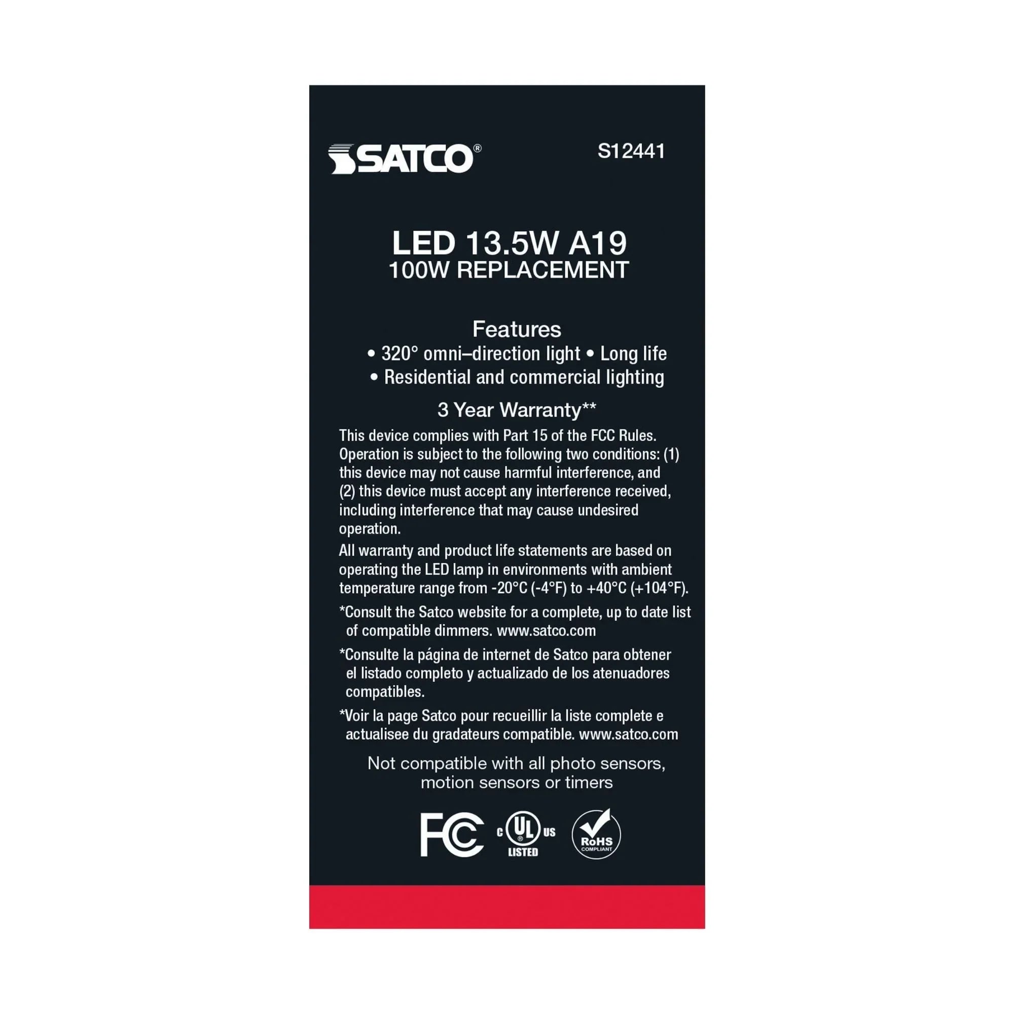 A19 LED Bulb, 100W Equivalent, 14 Watts, 1500 Lumens, 3000K, E26 Medium Base, Frosted, Pack of 4