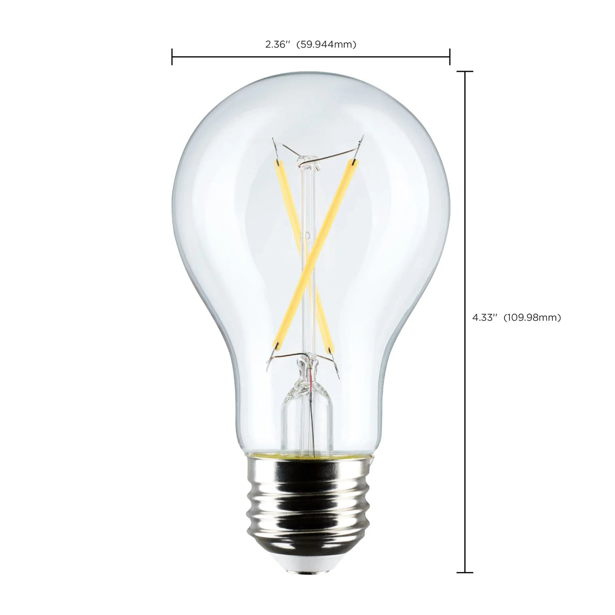 A19 LED Filament Bulb, 5 Watts, 450 Lumens, 2700K, E26 Medium Base, Clear Finish, Pack of 4