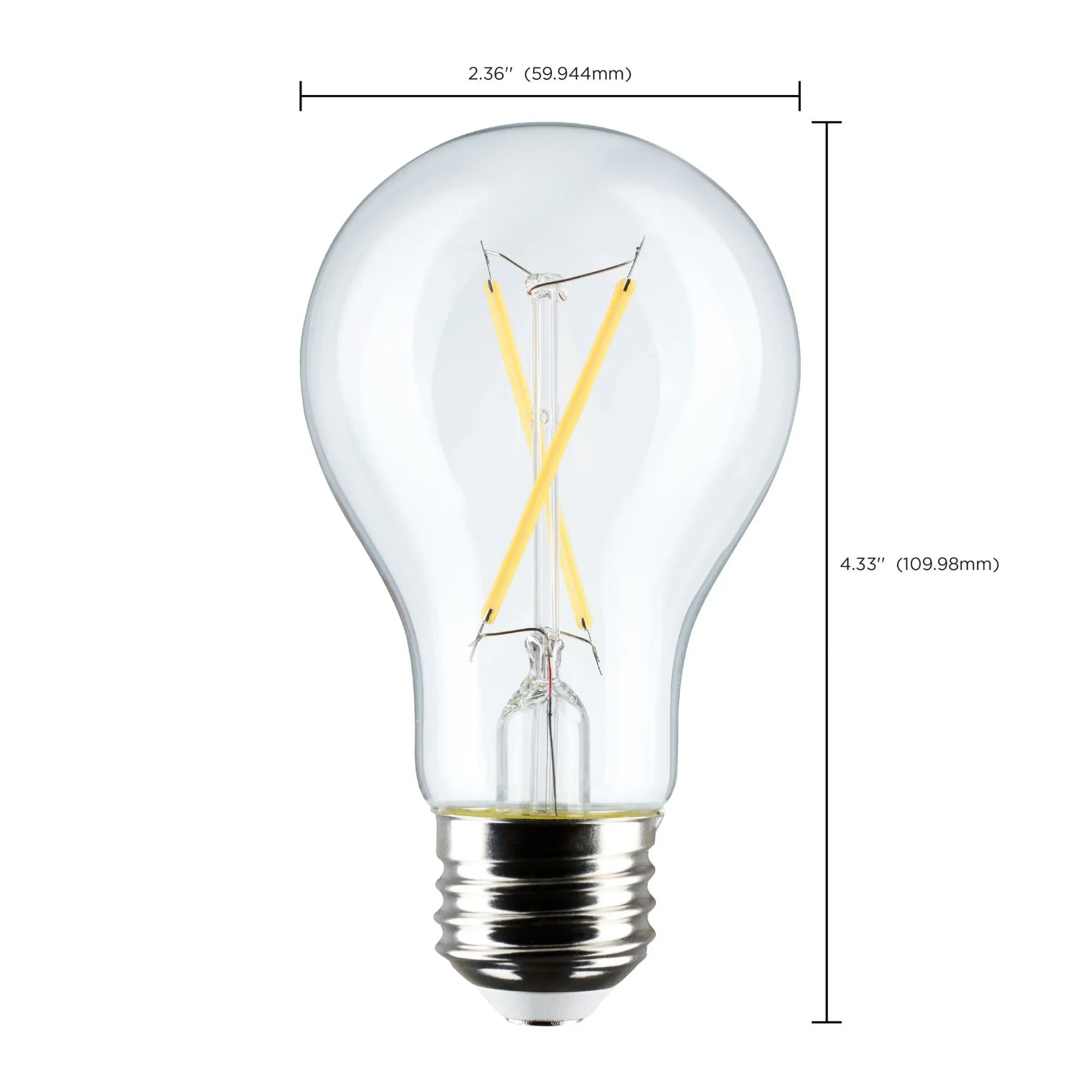 A19 LED Filament Bulb, 5 Watts, 450 Lumens, 3000K, E26 Medium Base, Clear Finish, Pack of 4