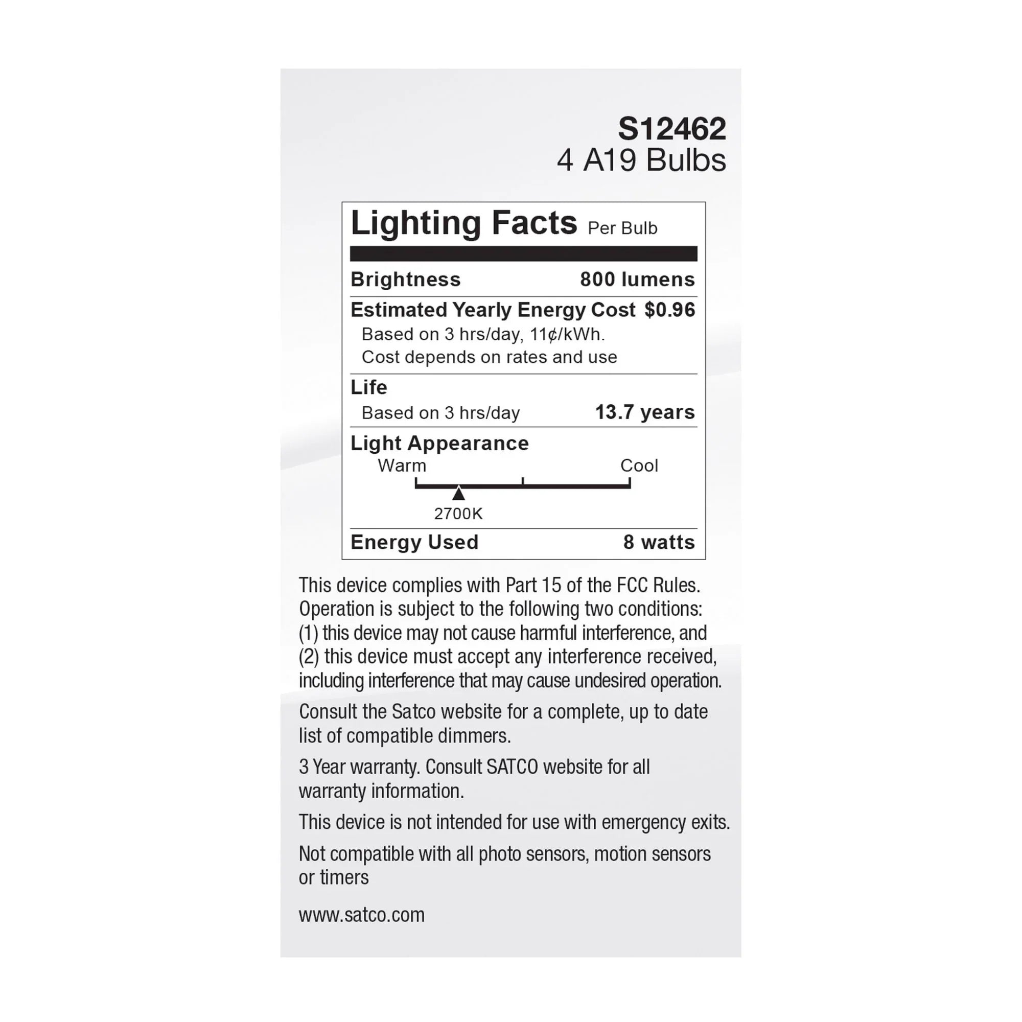 A19 LED Filament Bulb, 60W Equal, 8 Watts, 800 Lumens, 2700K, E26 Medium Base, Clear, Pack of 4