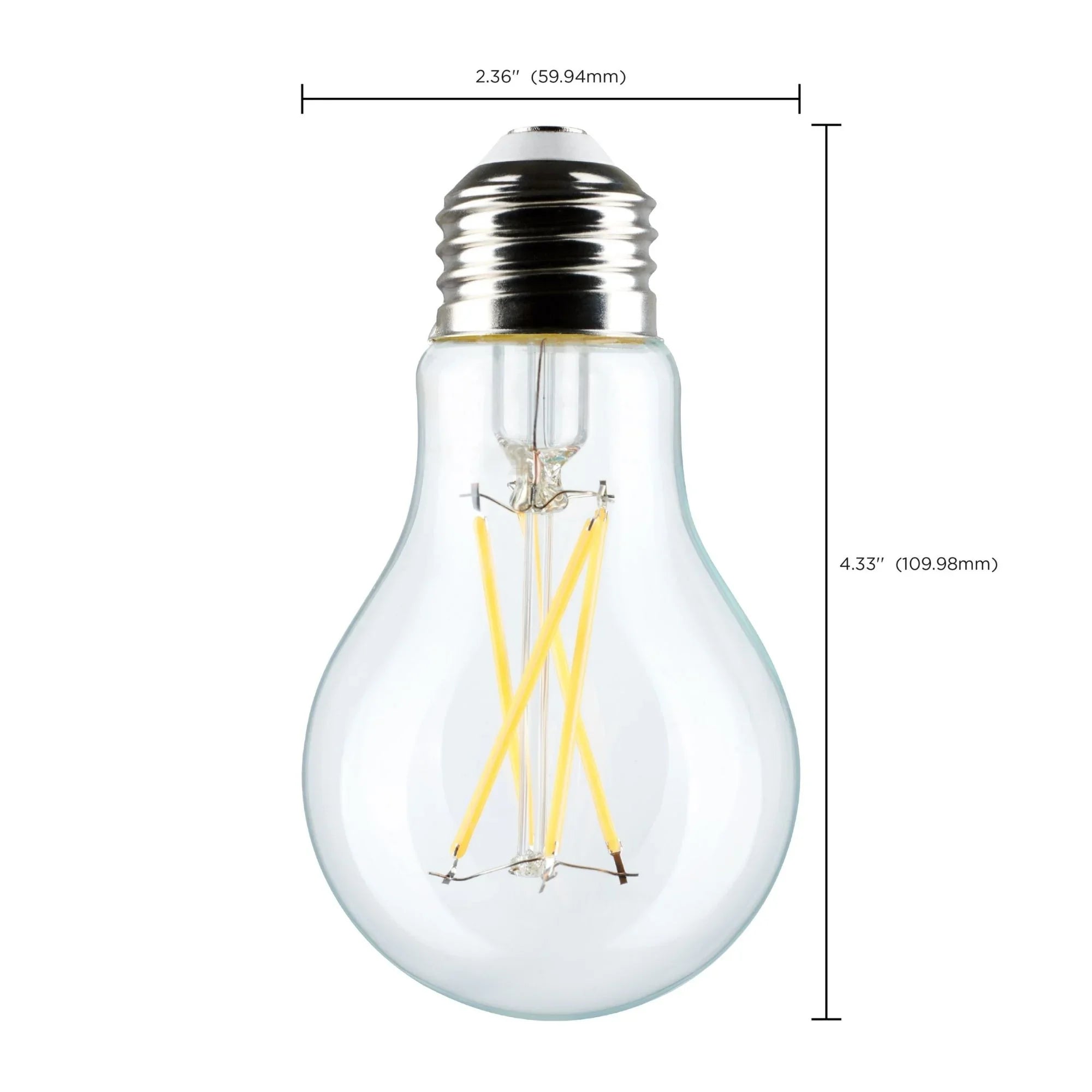 A19 LED Filament Bulb, 60W Equal, 8 Watts, 800 Lumens, 2700K, E26 Medium Base, Clear, Pack of 4