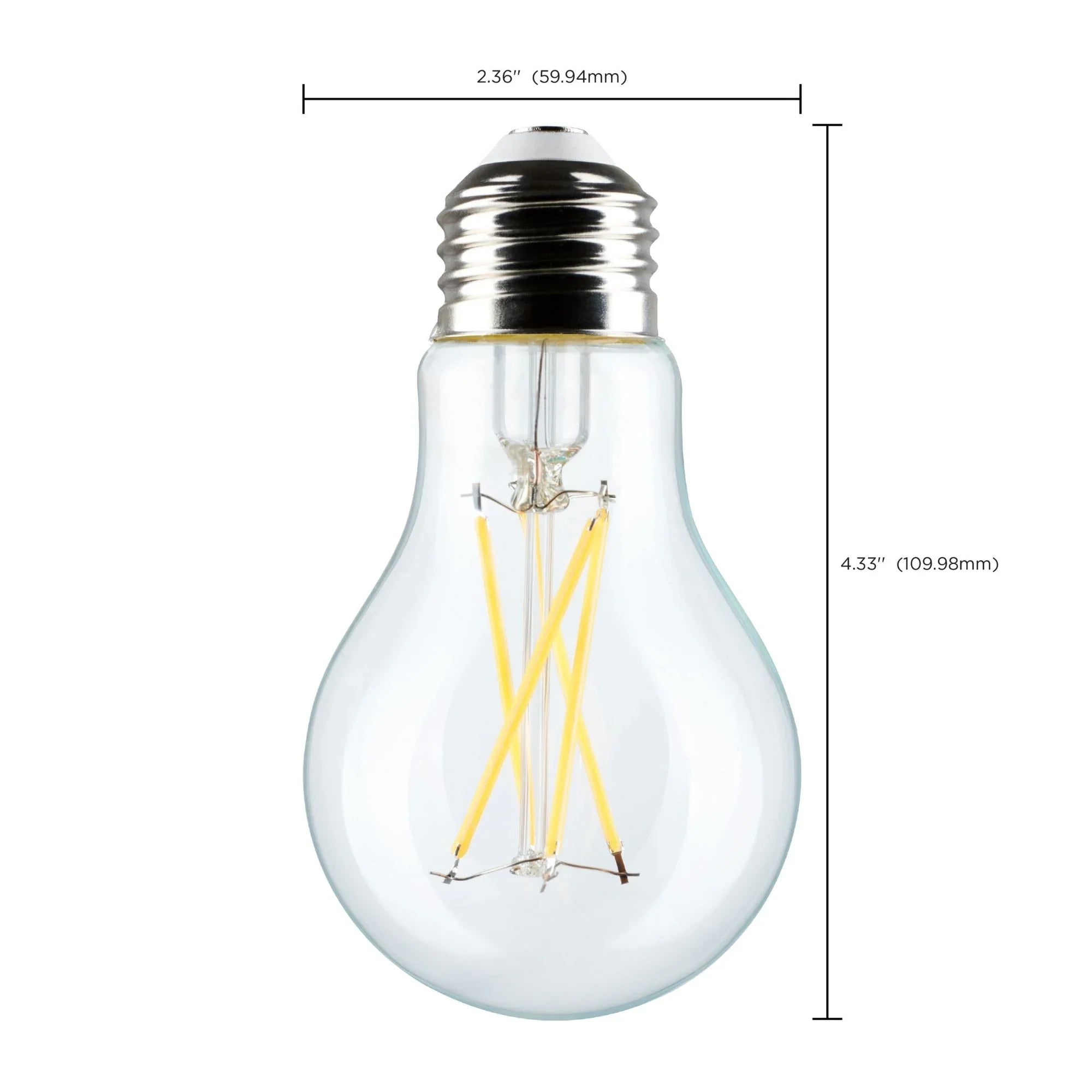 A19 LED Filament Bulb, 60W Equal, 8 Watts, 800 Lumens, 3000K, E26 Medium Base, Clear, Pack of 4