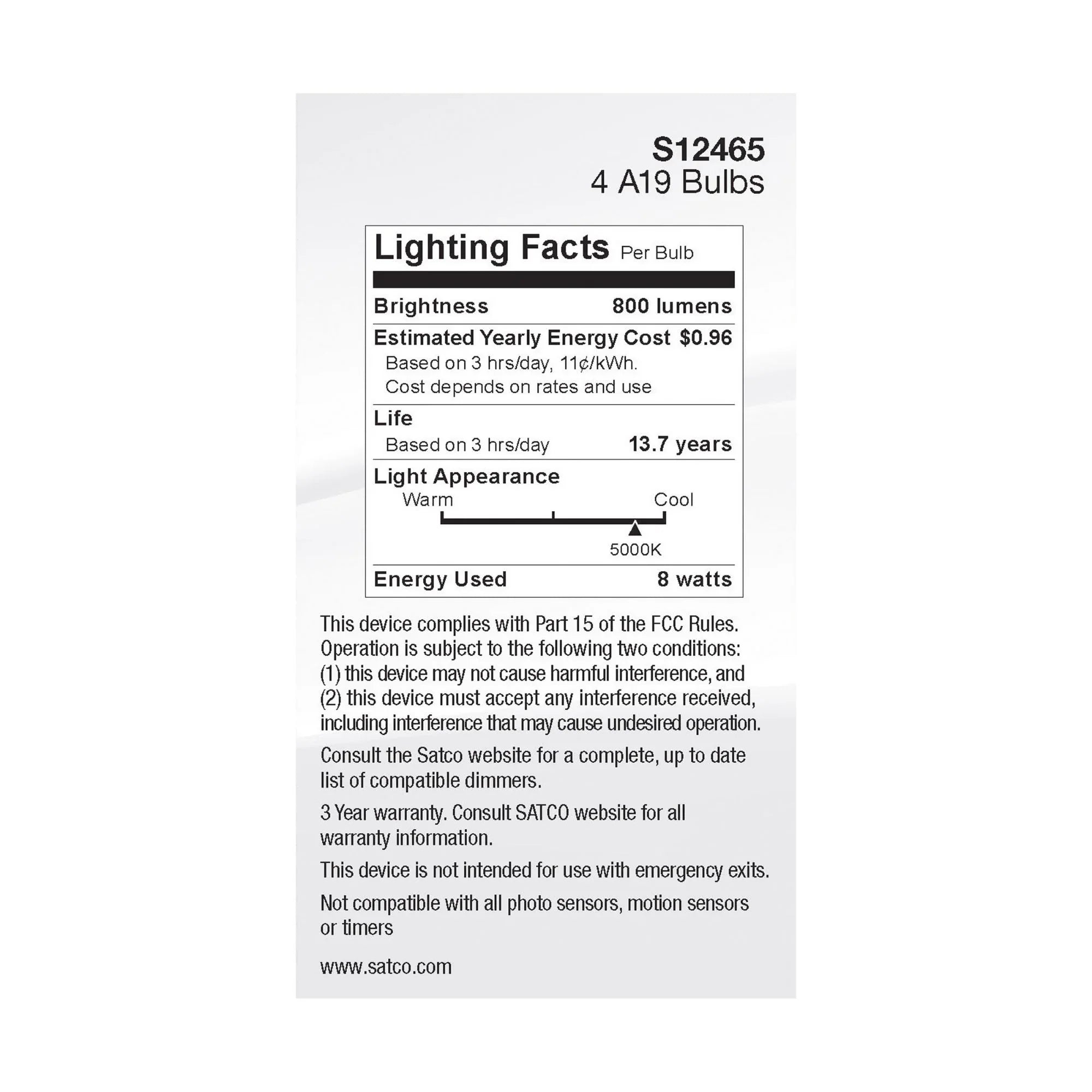 A19 LED Filament Bulb, 60W Equal, 8 Watts, 800 Lumens, 5000K, E26 Medium Base, Clear, Pack of 4