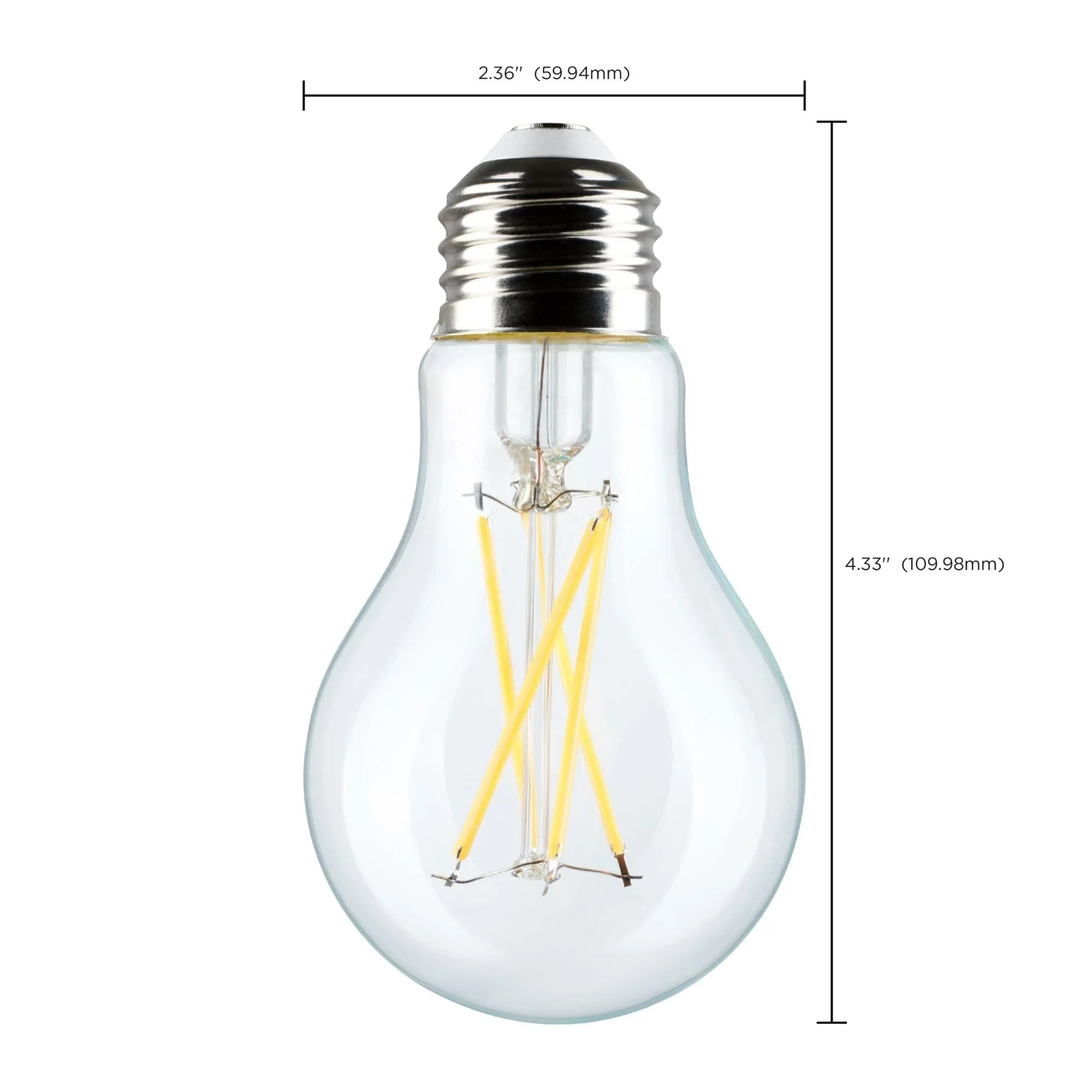 A19 LED Filament Bulb, 60W Equal, 8 Watts, 800 Lumens, 5000K, E26 Medium Base, Clear, Pack of 4