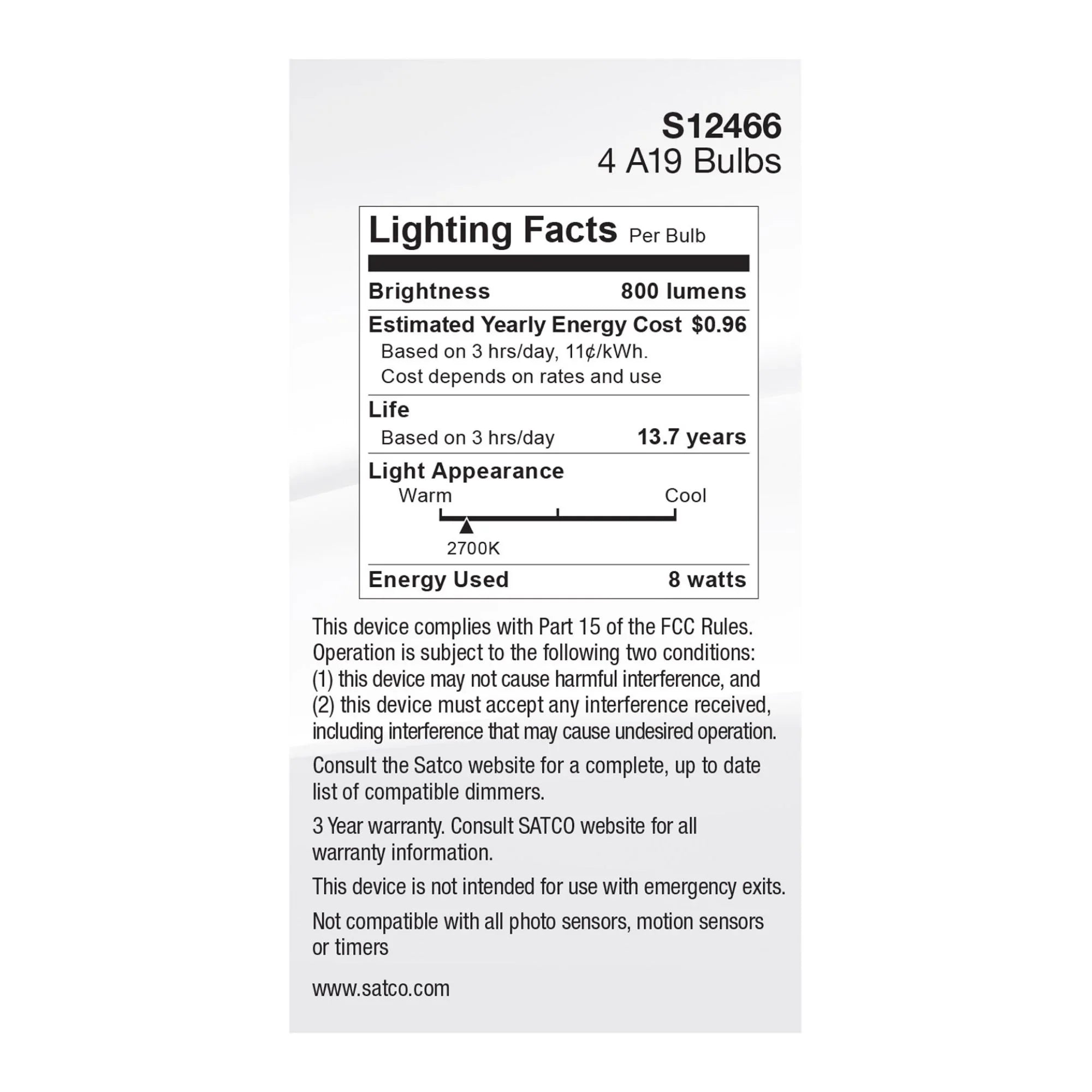 A19 LED Bulb, 60W Equal, 8 Watts, 800 Lumens, 2700K, E26 Medium Base, Frosted Finish, Pack of 4