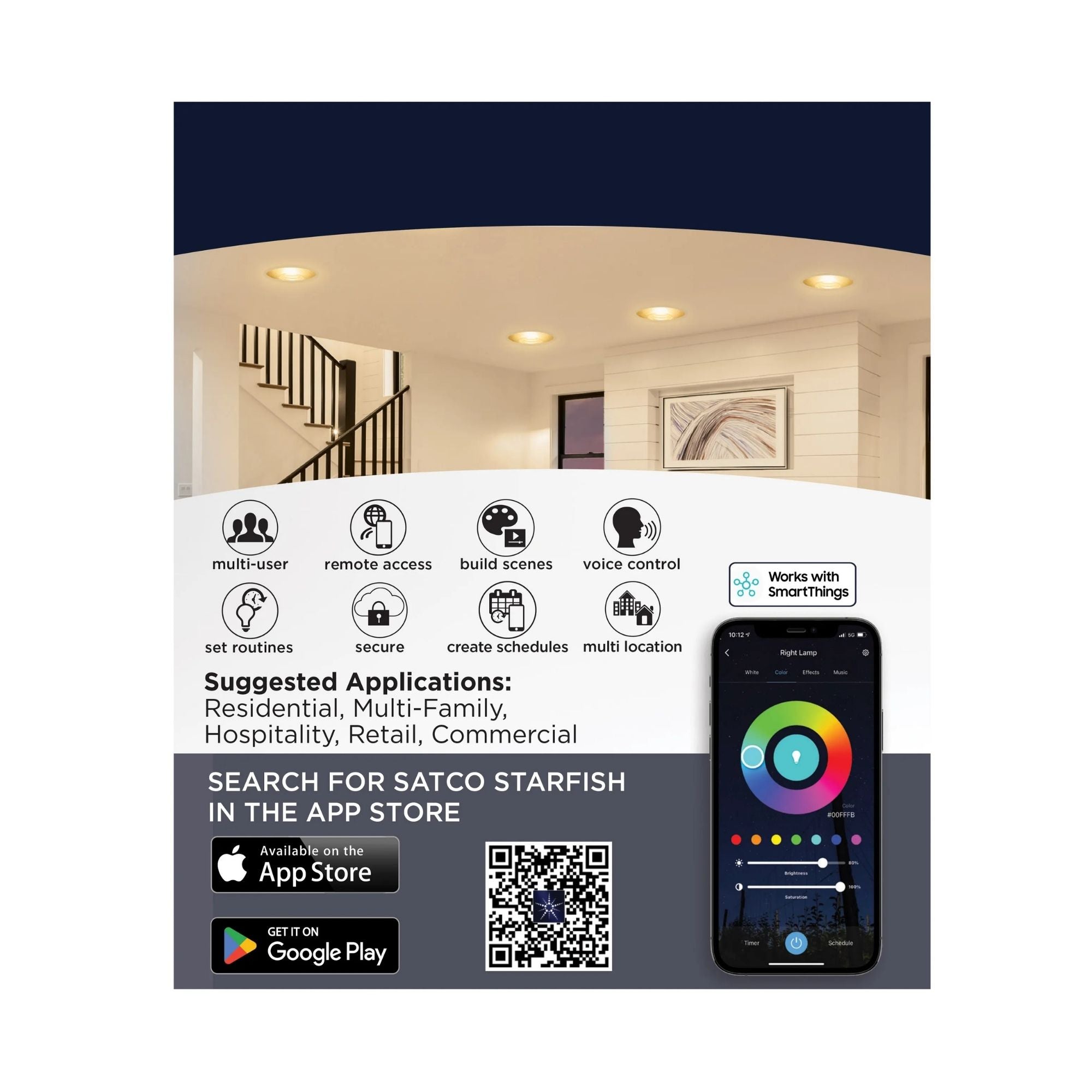 Starfish PAR38 Wi-Fi Smart LED Bulb, 15W, 1200 Lm, 27K-50K RGBTW, E26 Base, 120V