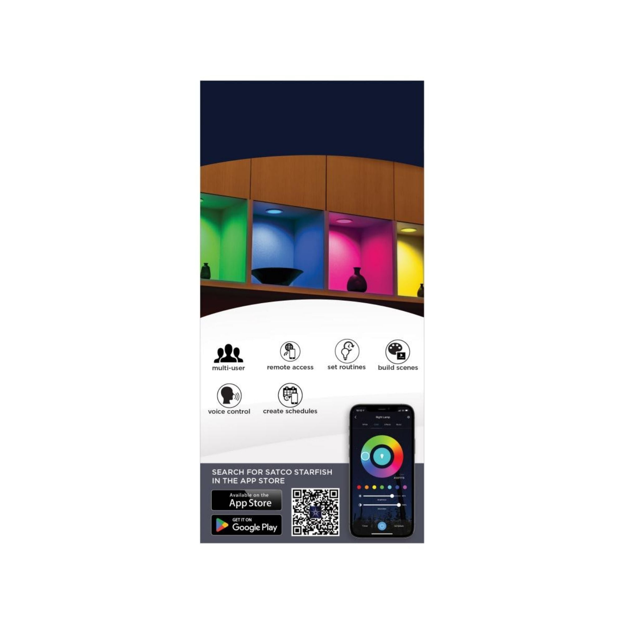 Starfish 6" Smart LED Downlight, 750lm, RGB, Square Regress Trim