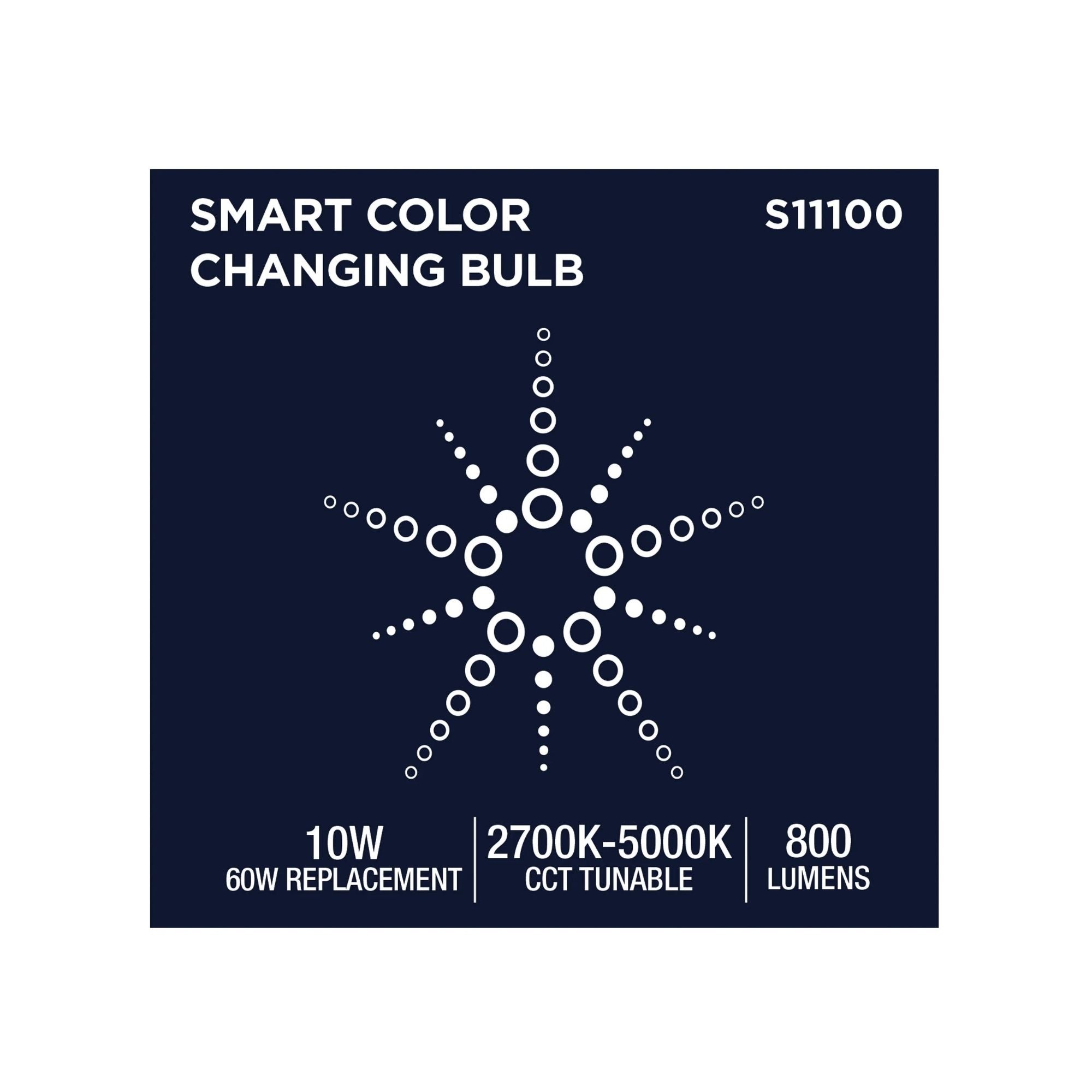 Starfish A19 Wi-Fi Smart LED Bulb, 10W, 800 Lm, 27K-50K RGBTW, E26 Base, 120V