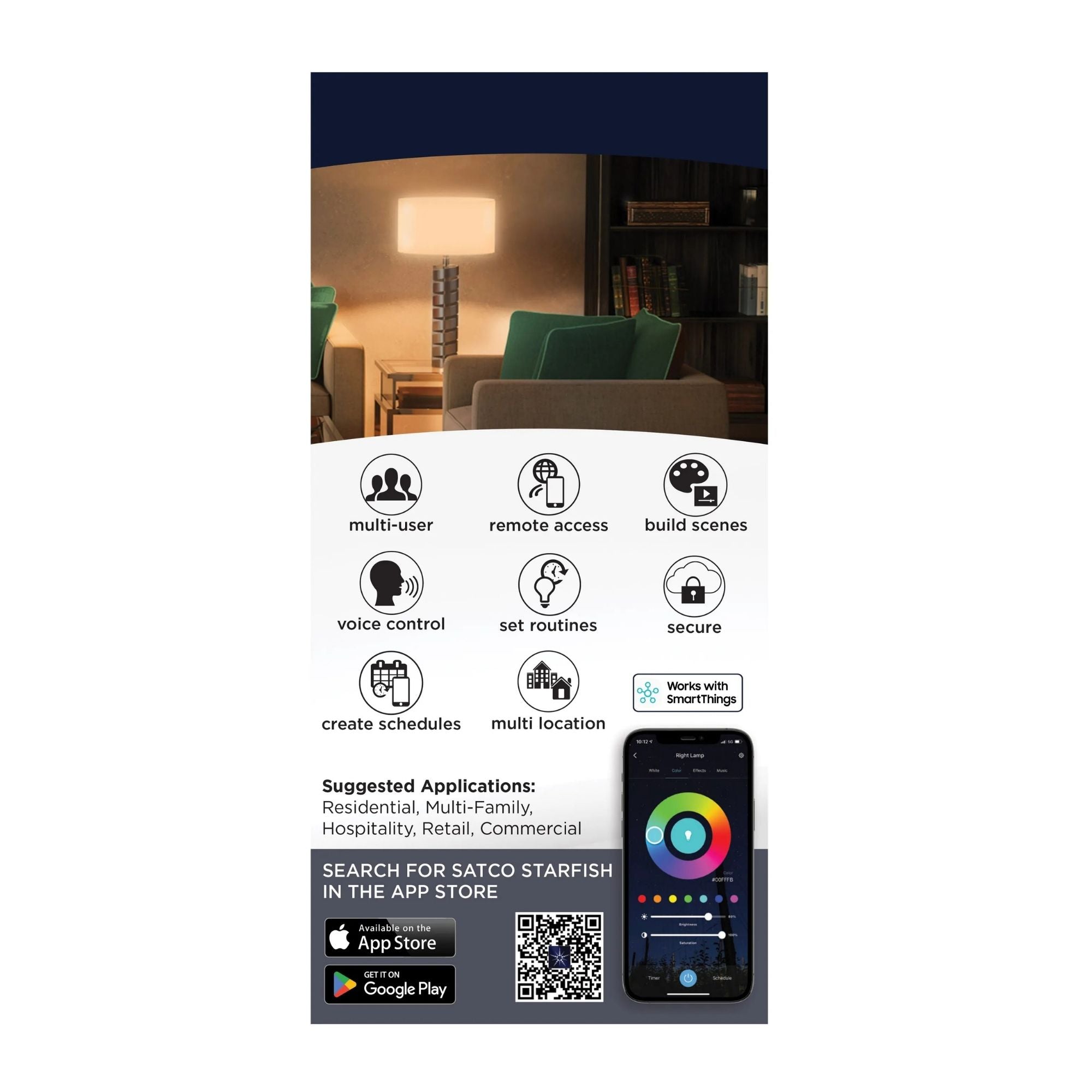 Starfish A21 Wi-Fi Smart LED Bulb, 13W, 1100 Lm, 27K-50K RGBTW, E26 Base, 120V