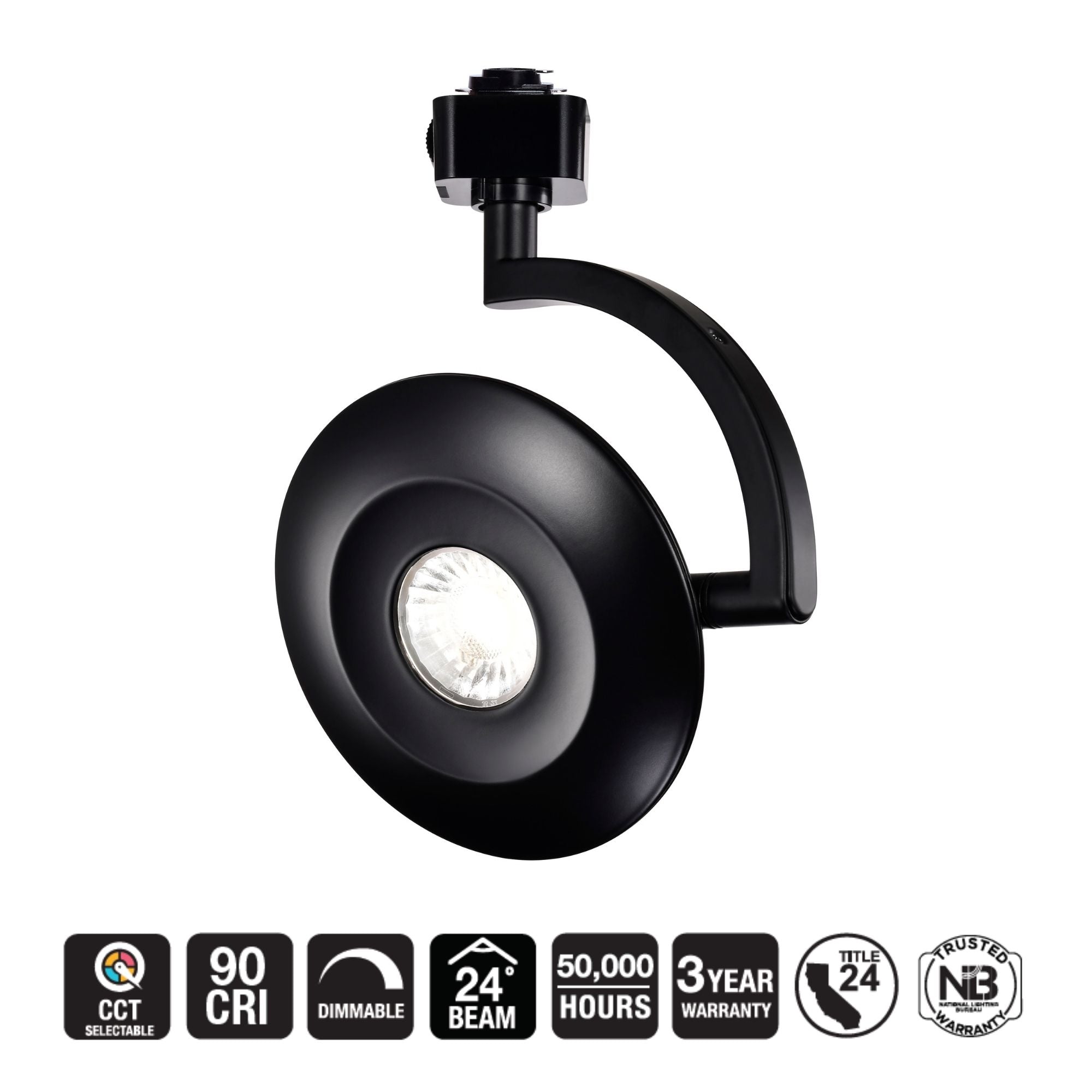 Satco Orb Track Head, H-Type, Black, Selectable CCT, 1020 Lumens, 24° Beam Angle