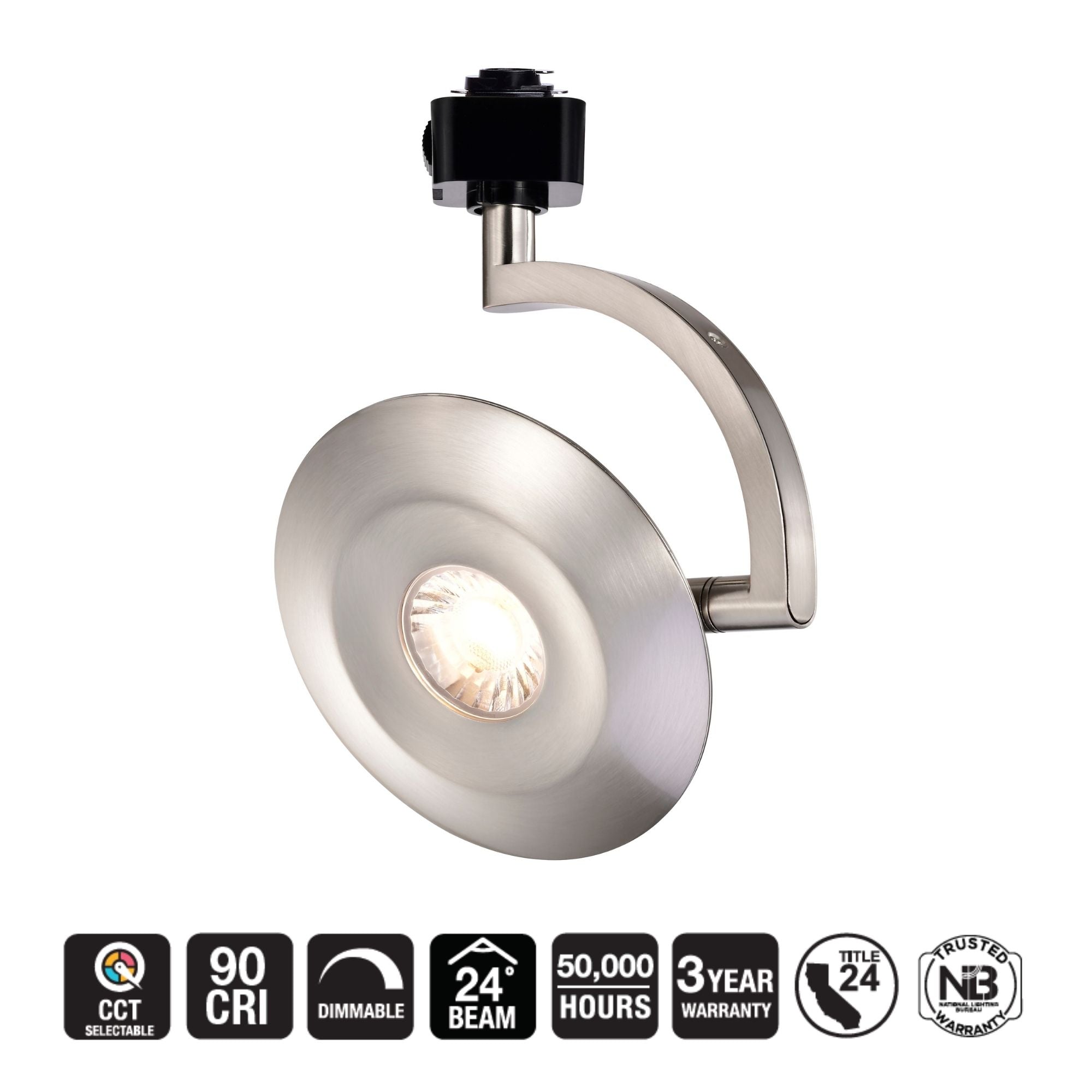 Satco Orb Track Head, H-Type, Brushed Nickel, Selectable CCT, 1020 Lumens, 24° Beam Angle