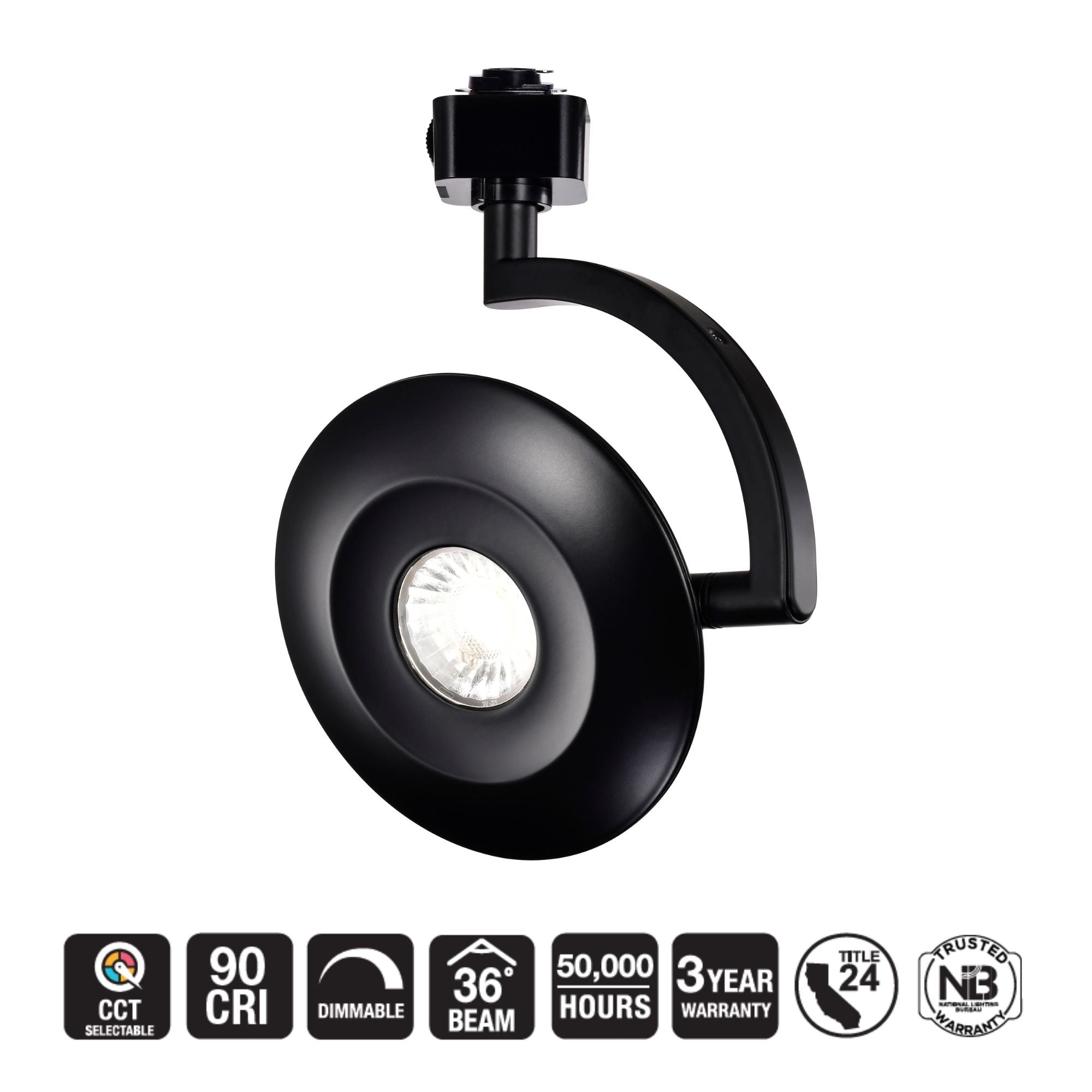 Satco Orb Track Head, H-Type, Black, Selectable CCT, 1020 Lumens, 36° Beam Angle