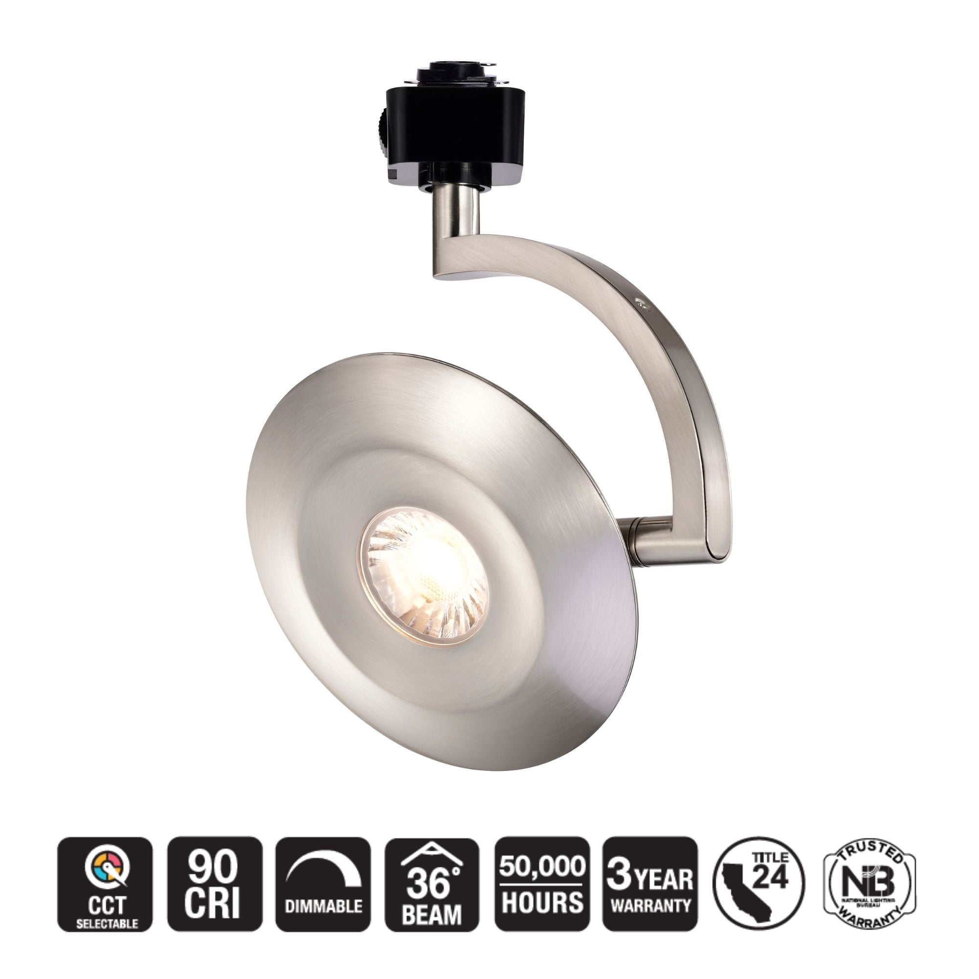 Satco Orb Track Head, H-Type, Brushed Nickel, Selectable CCT, 1020 Lumens, 36° Beam Angle