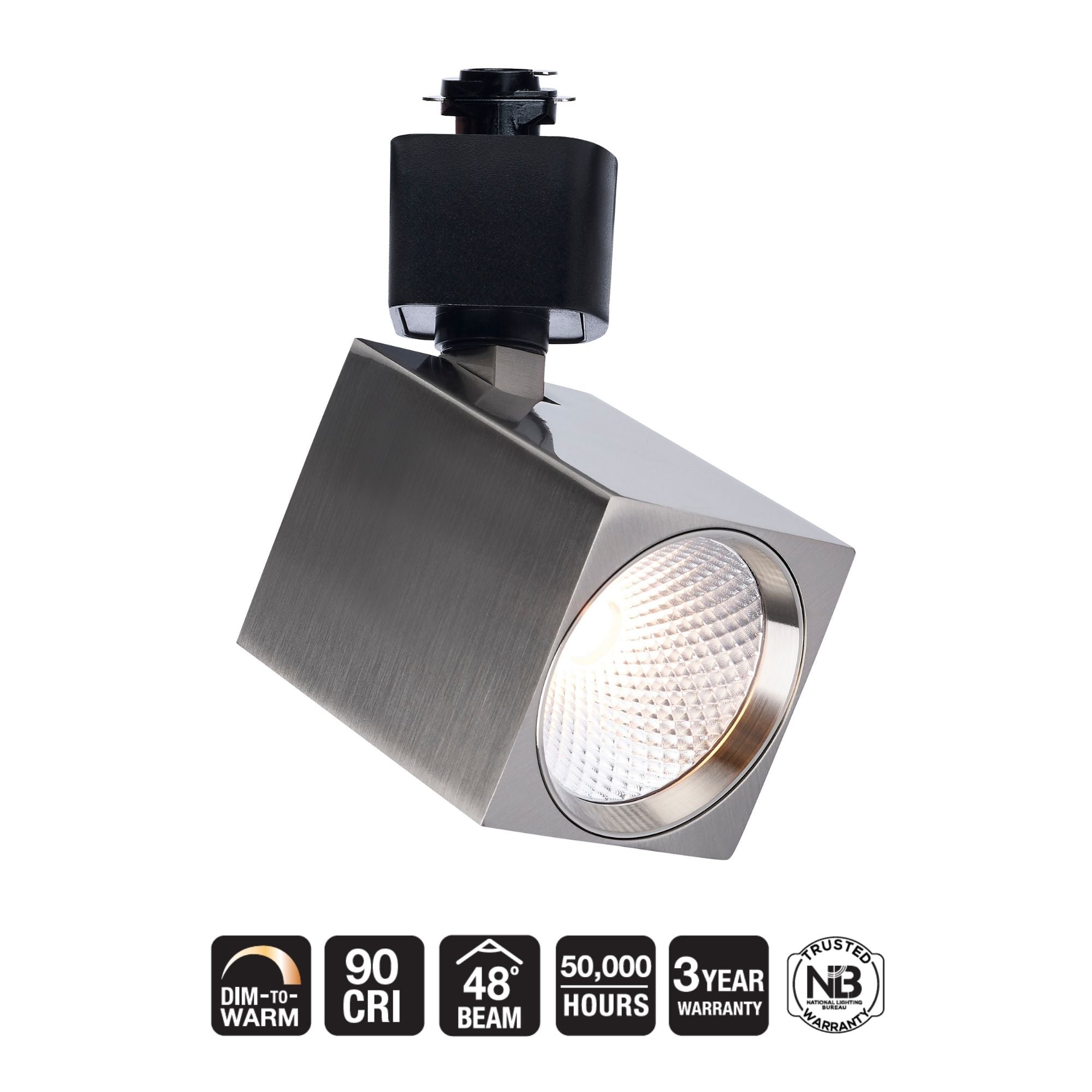 Satco Square Track Head, H-Type, Brushed Nickel, Selectable CCT, 500 Lumens, 48° Beam Angle