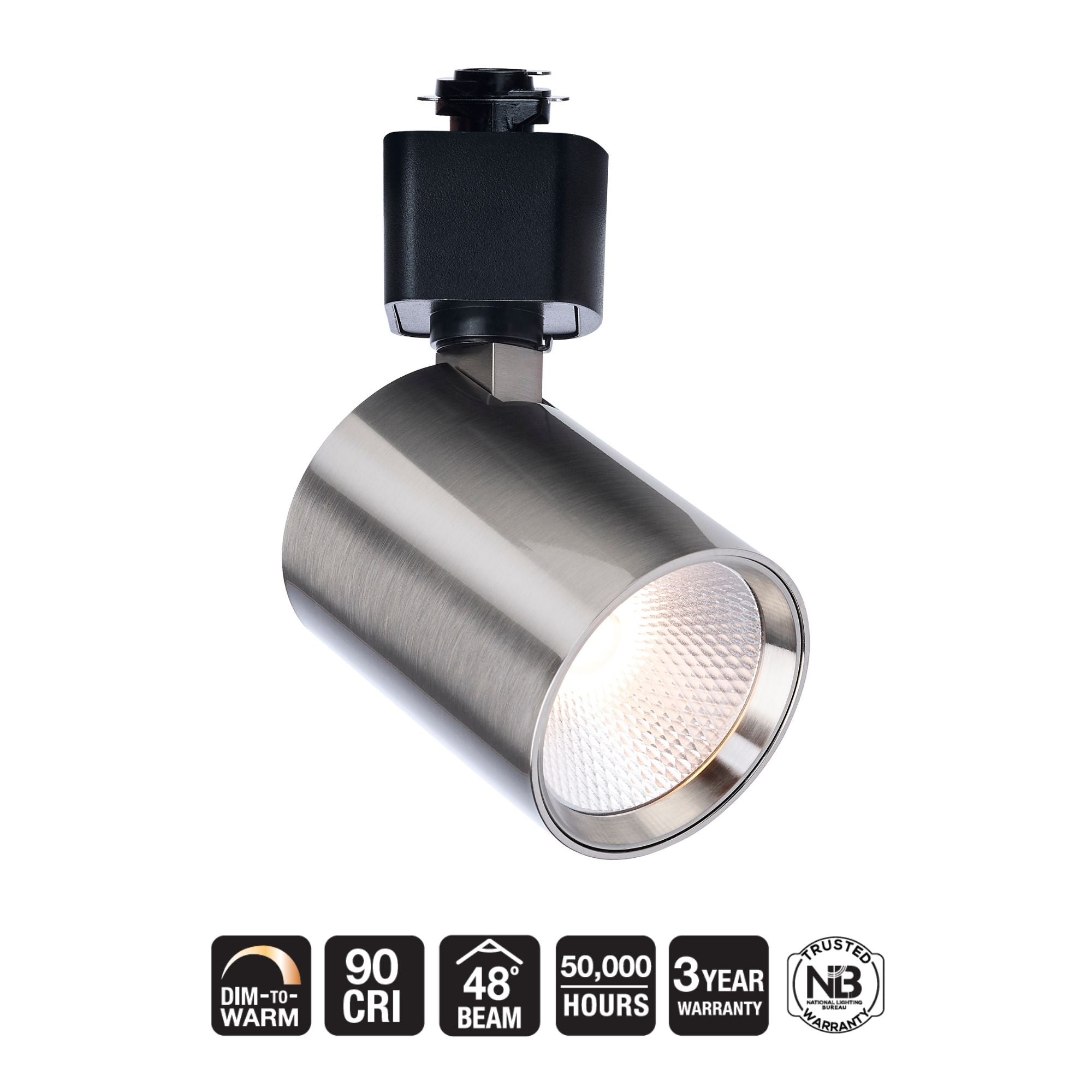 Satco Round Track Head, H-Type, Brushed Nickel, Selectable CCT, 500 Lumens, 48° Beam Angle