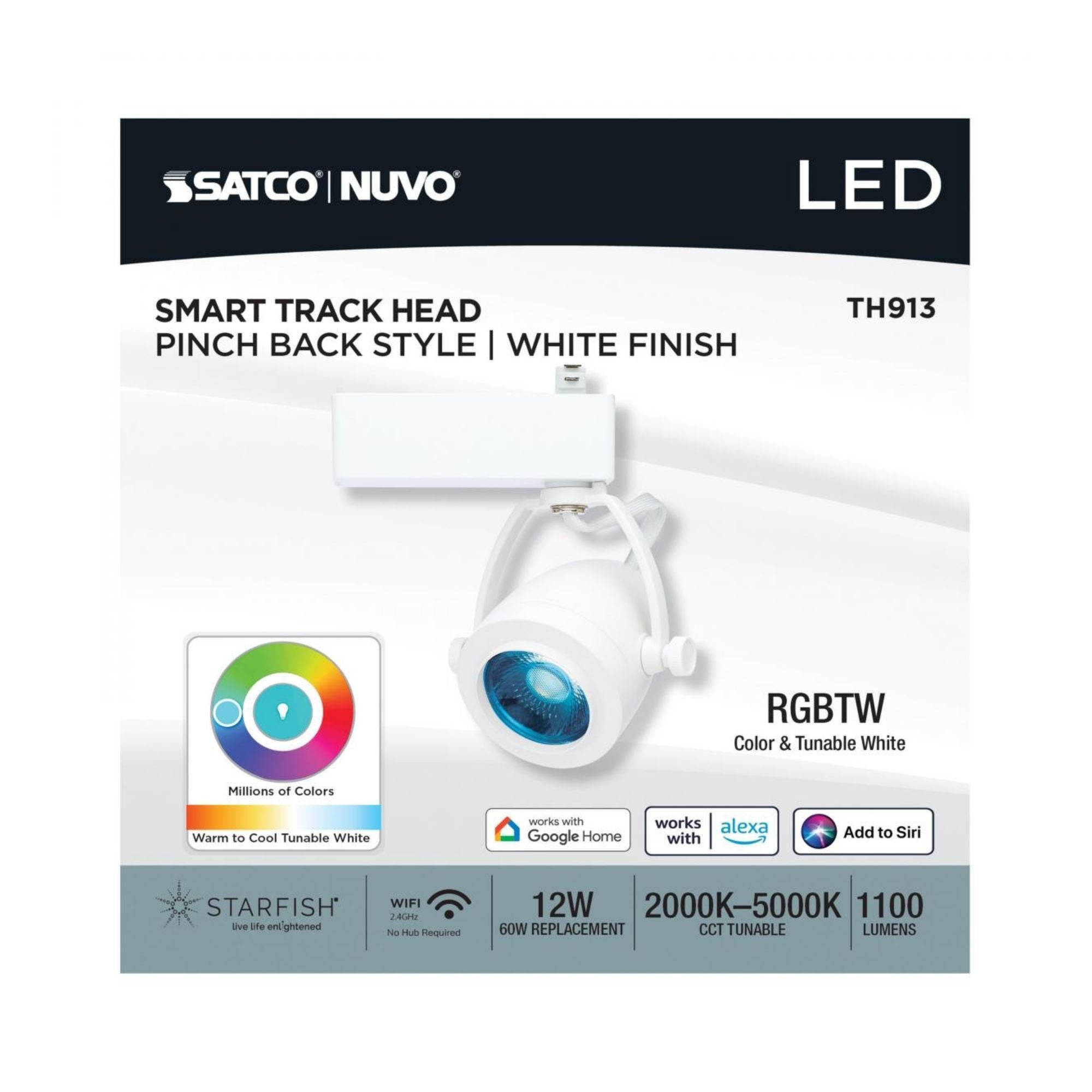 Starfish Smart Pinch Back LED Track Head 12W 1100 Lumens RGBTW, Halo, 36°, White