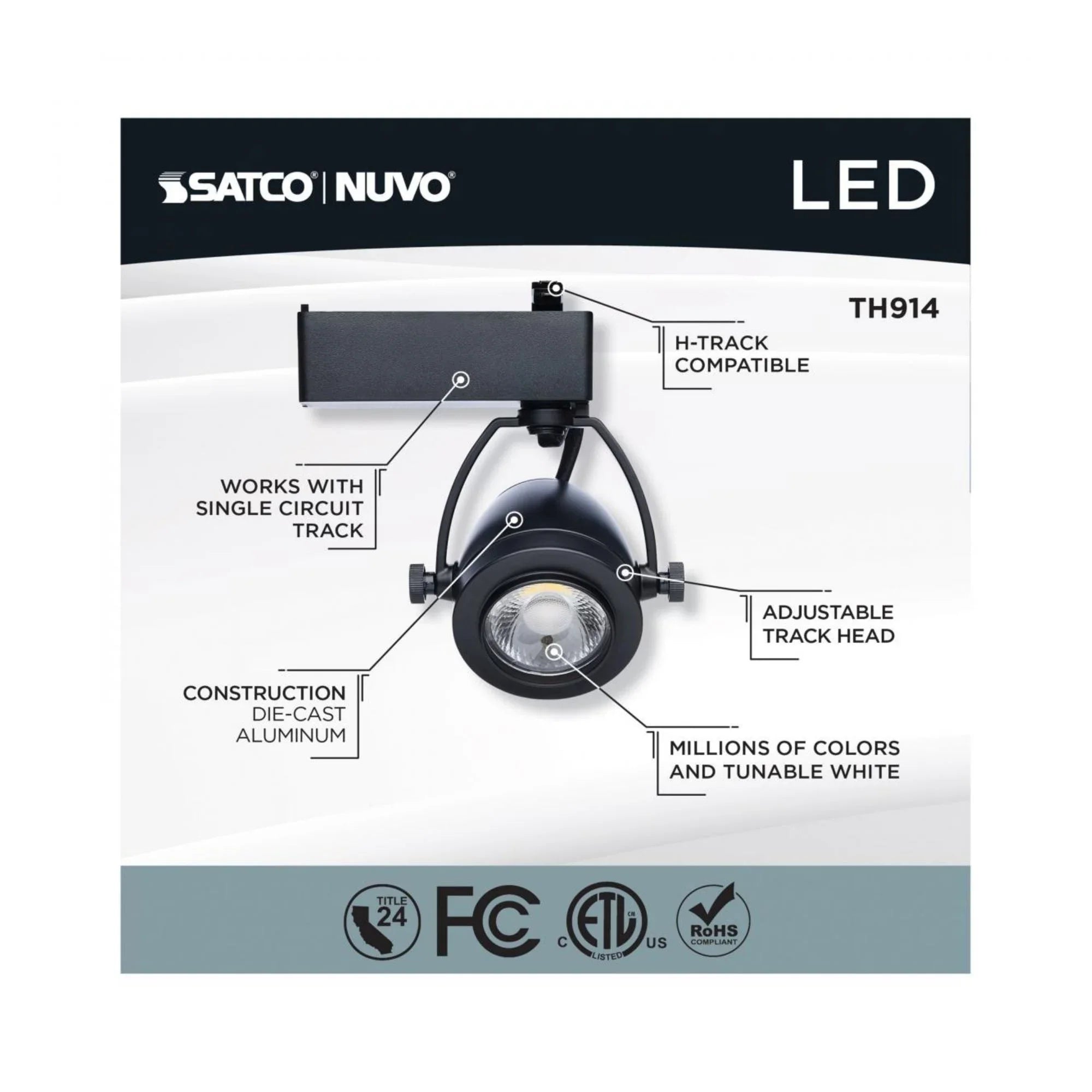 Starfish Smart Pinch Back LED Track Head 12W 1100 Lumens RGBTW, Halo, 36°, Black