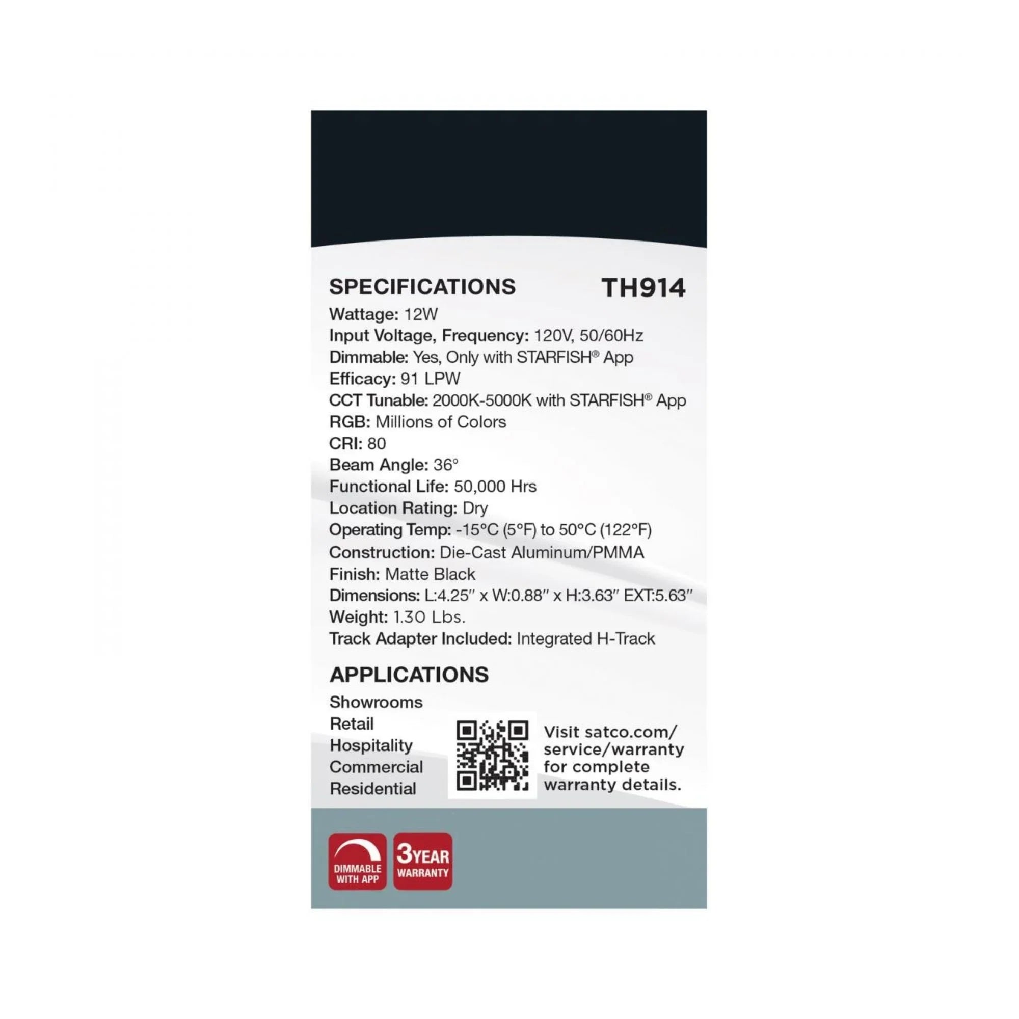 Starfish Smart Pinch Back LED Track Head 12W 1100 Lumens RGBTW, Halo, 36°, Black