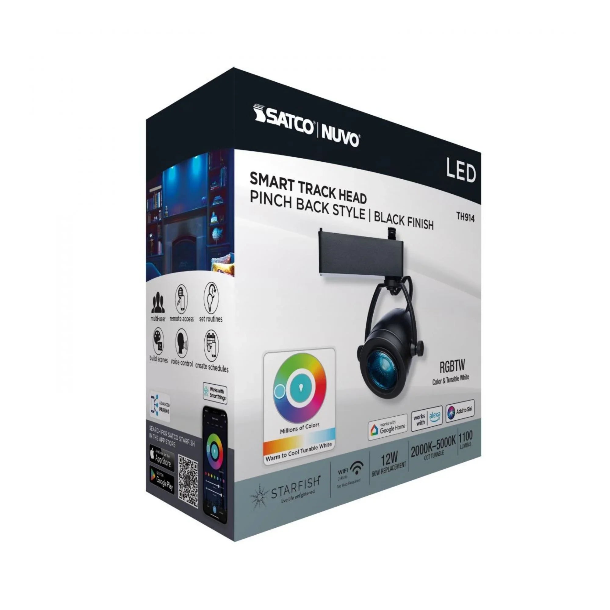 Starfish Smart Pinch Back LED Track Head 12W 1100 Lumens RGBTW, Halo, 36°, Black