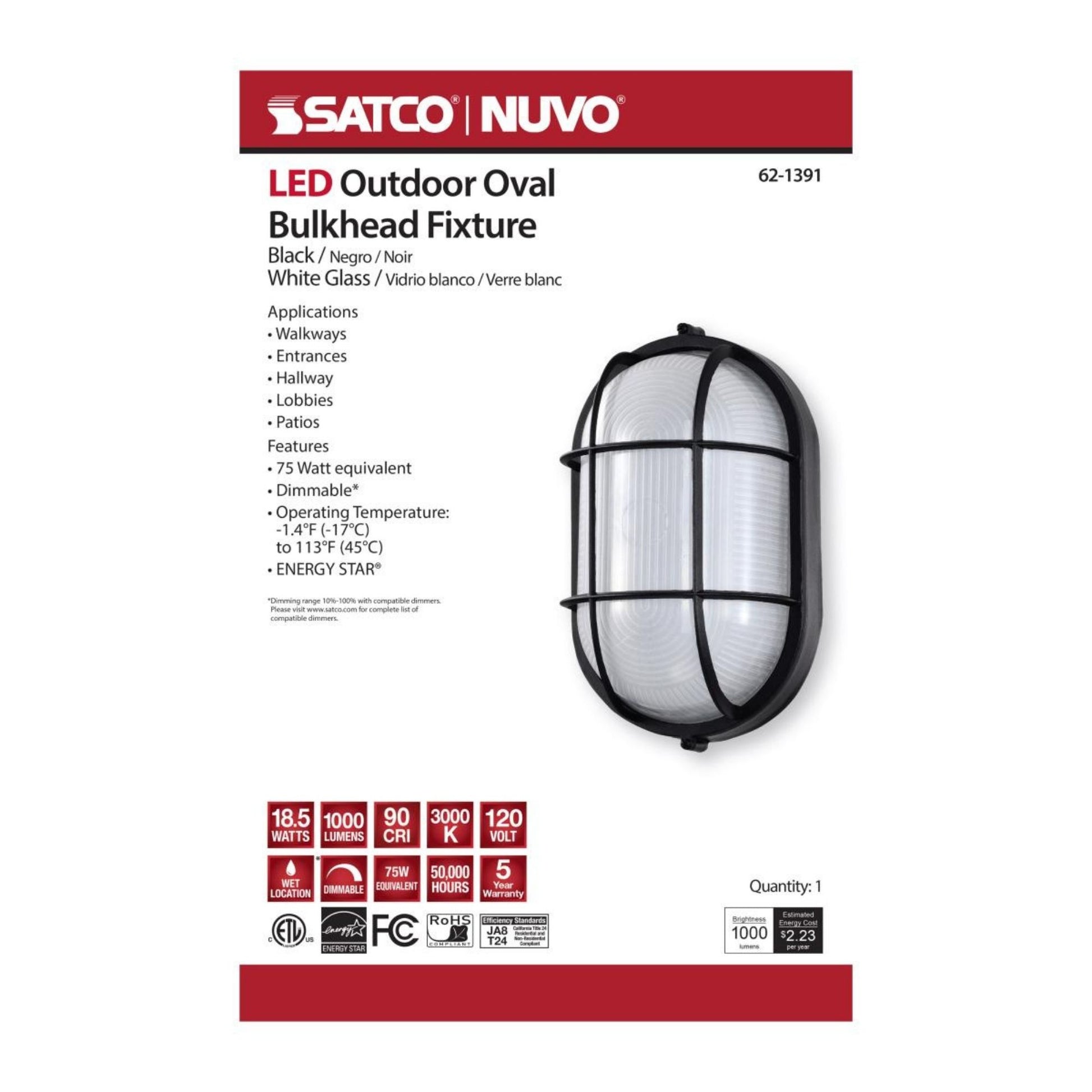 11" LED Oval Bulk Head Light, 1000 Lm, 3000K, Black - Bees Lighting