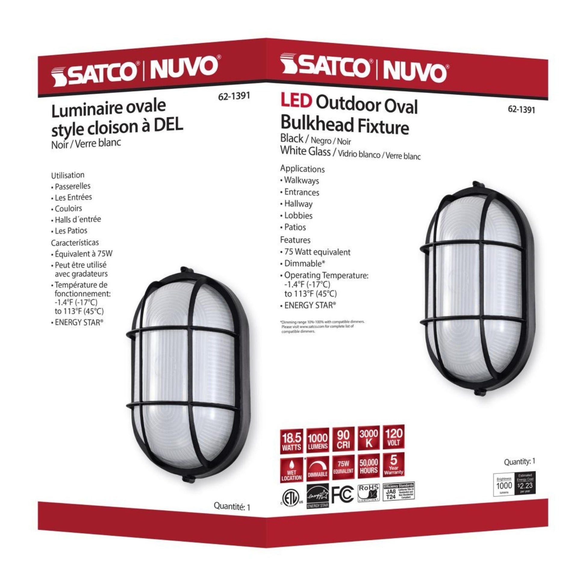 11" LED Oval Bulk Head Light, 1000 Lm, 3000K, Black - Bees Lighting