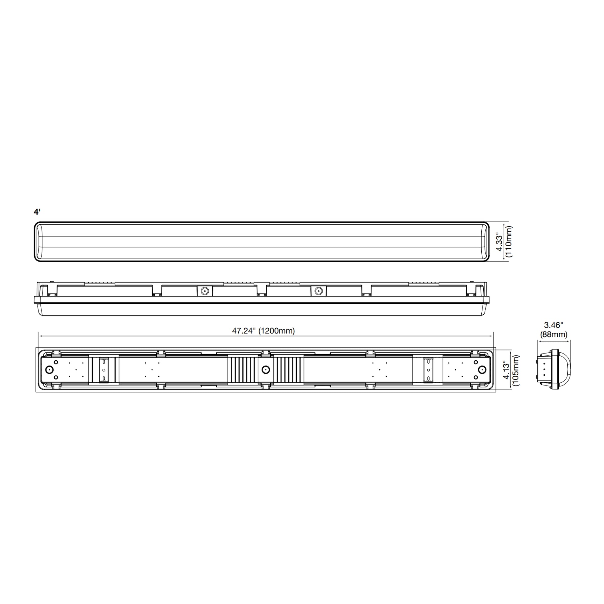 4ft LED Vapor Tight Light, 50W, 7000 Lumens, 35K/40K/50K, 120-347V, Battery Backup - Bees Lighting