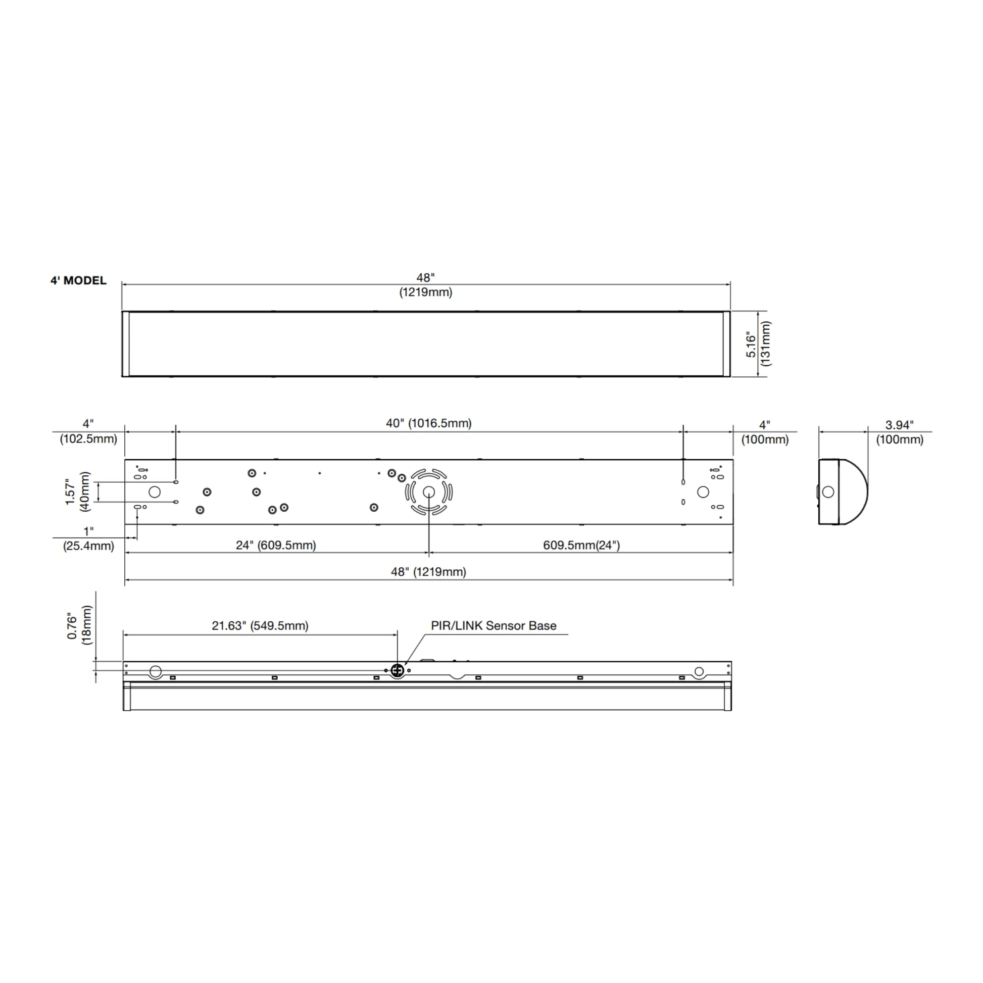 4ft LED Wraparound Light, 50W, 7000 Lumens, 35K/40K/50K, 120-347V - Bees Lighting