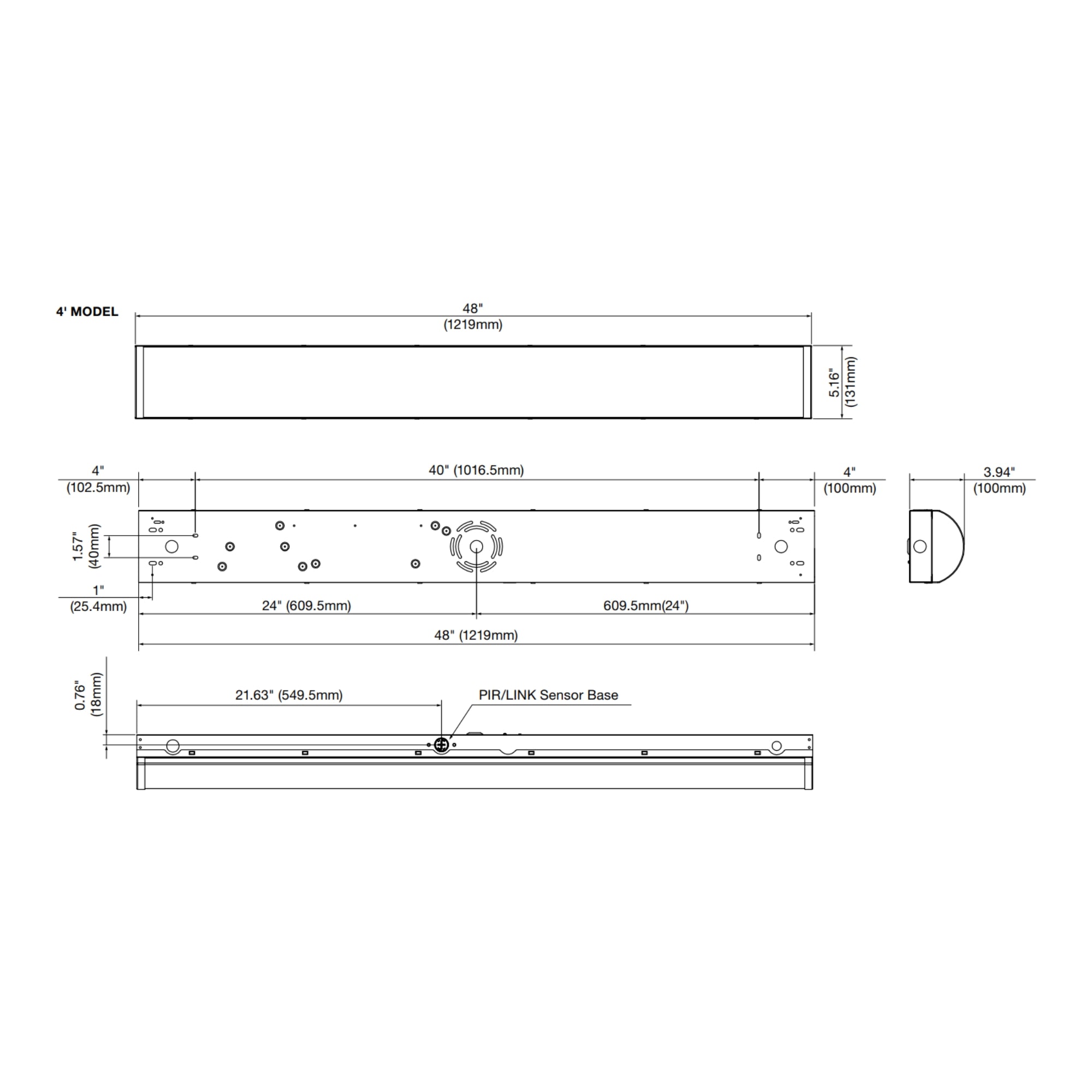 4ft LED Wraparound Light, 50W, 7000 Lumens, 35K/40K/50K, 120-347V - Bees Lighting