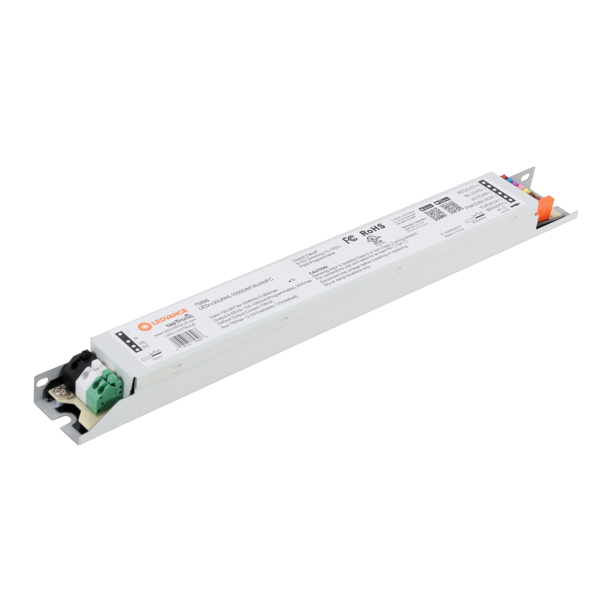 LEDVANCE Sylvania 75896 tapTronic NFC LED Driver 30W Linear 1050mA Programmable 0-10V