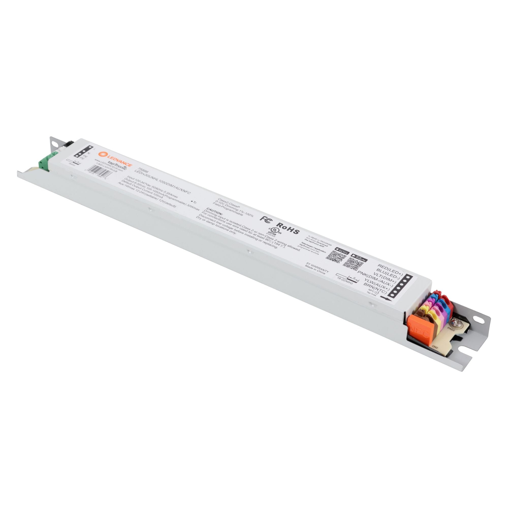 LEDVANCE Sylvania 75896 tapTronic NFC LED Driver 30W Linear 1050mA Programmable 0-10V